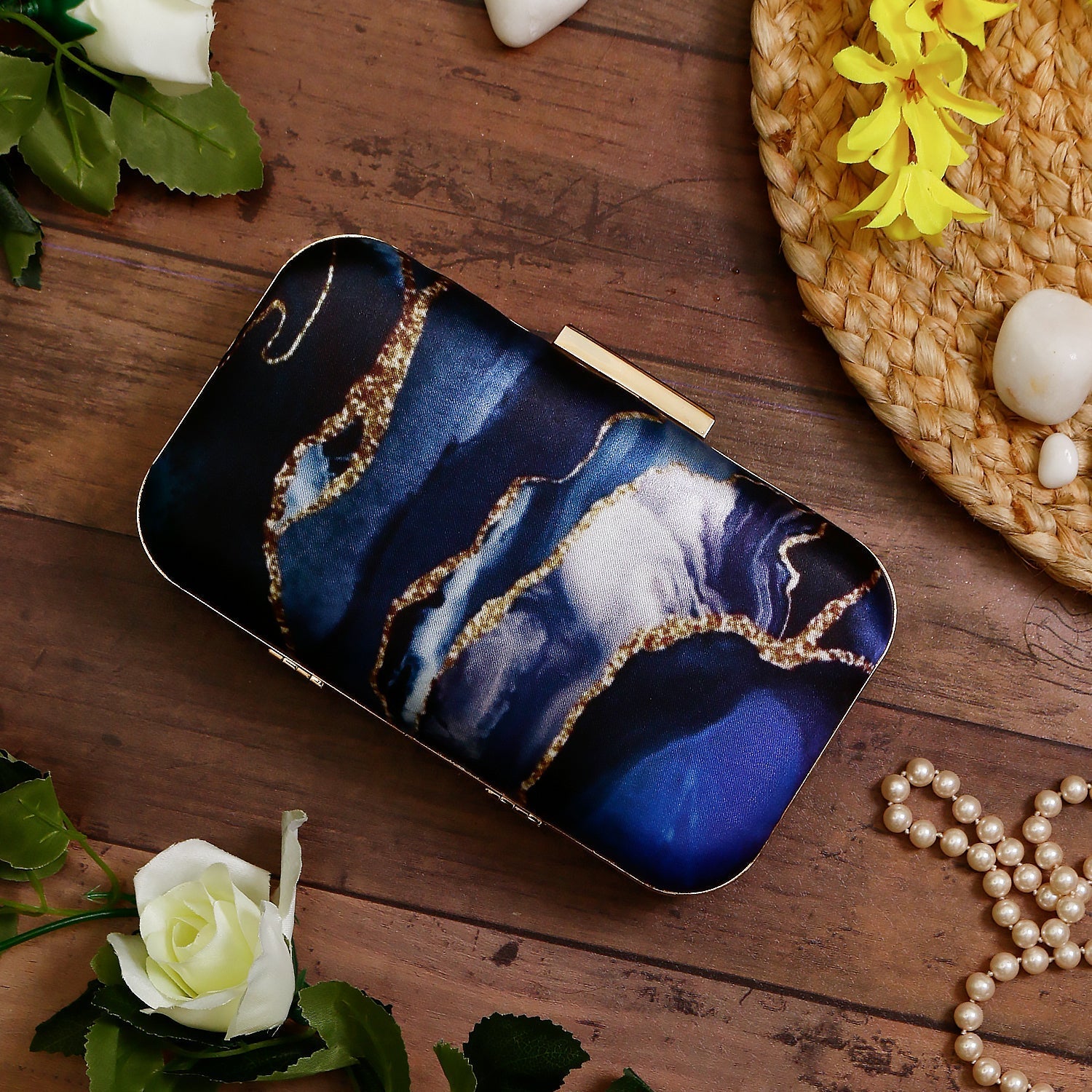Abstract printed rectangle clutch