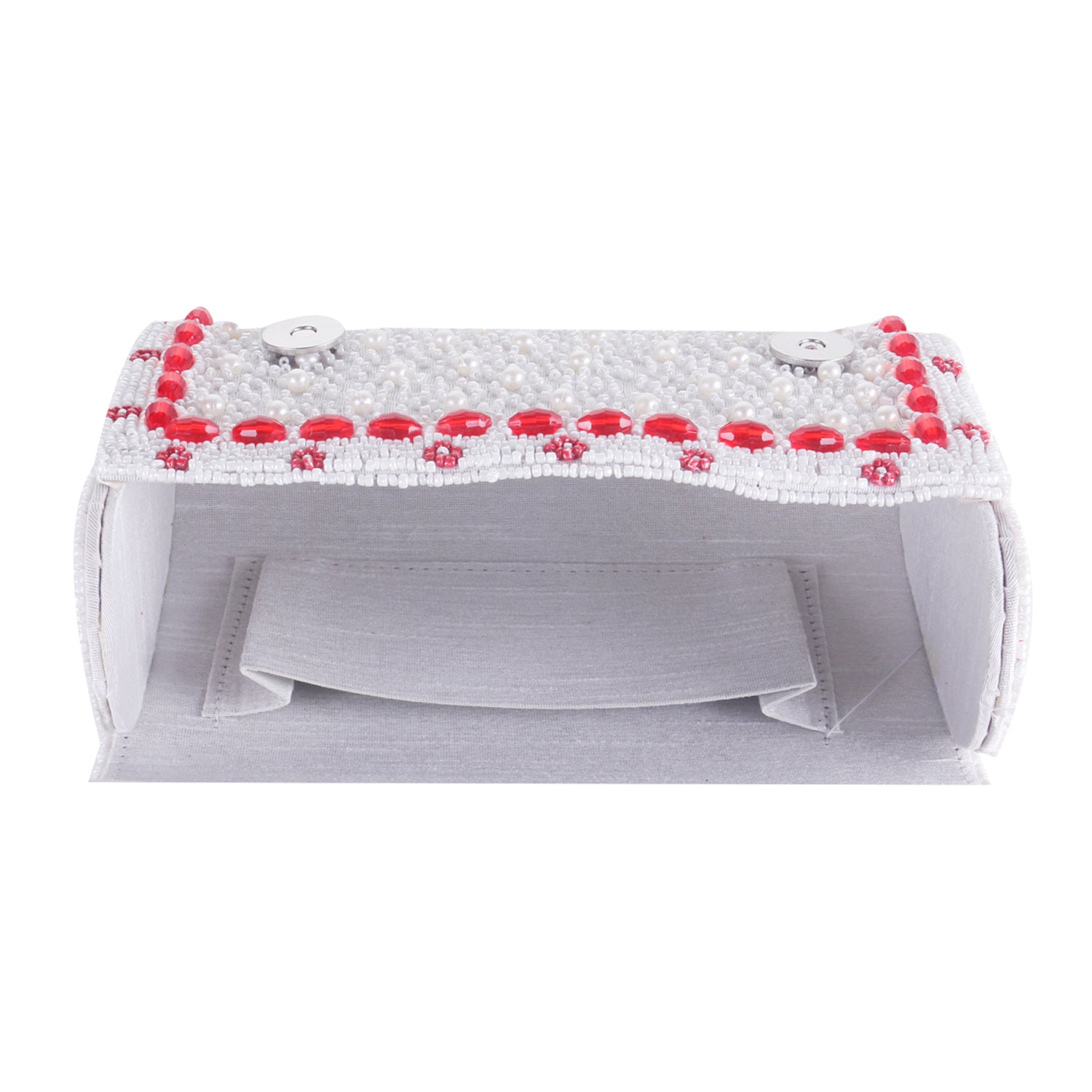 red & white tone embroidered flap clutch