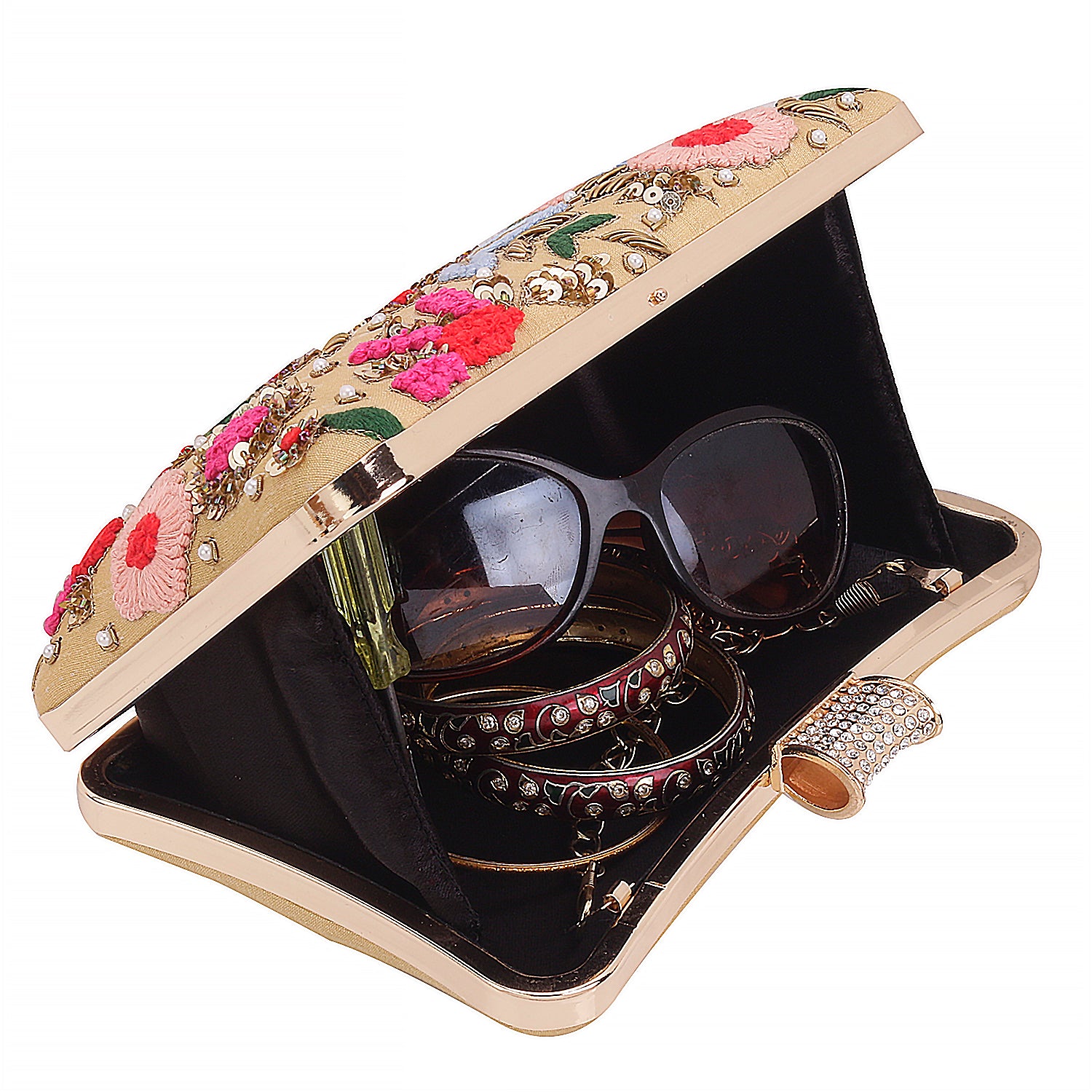 Golden Handmade Thread Embroidery Partywear Clutch