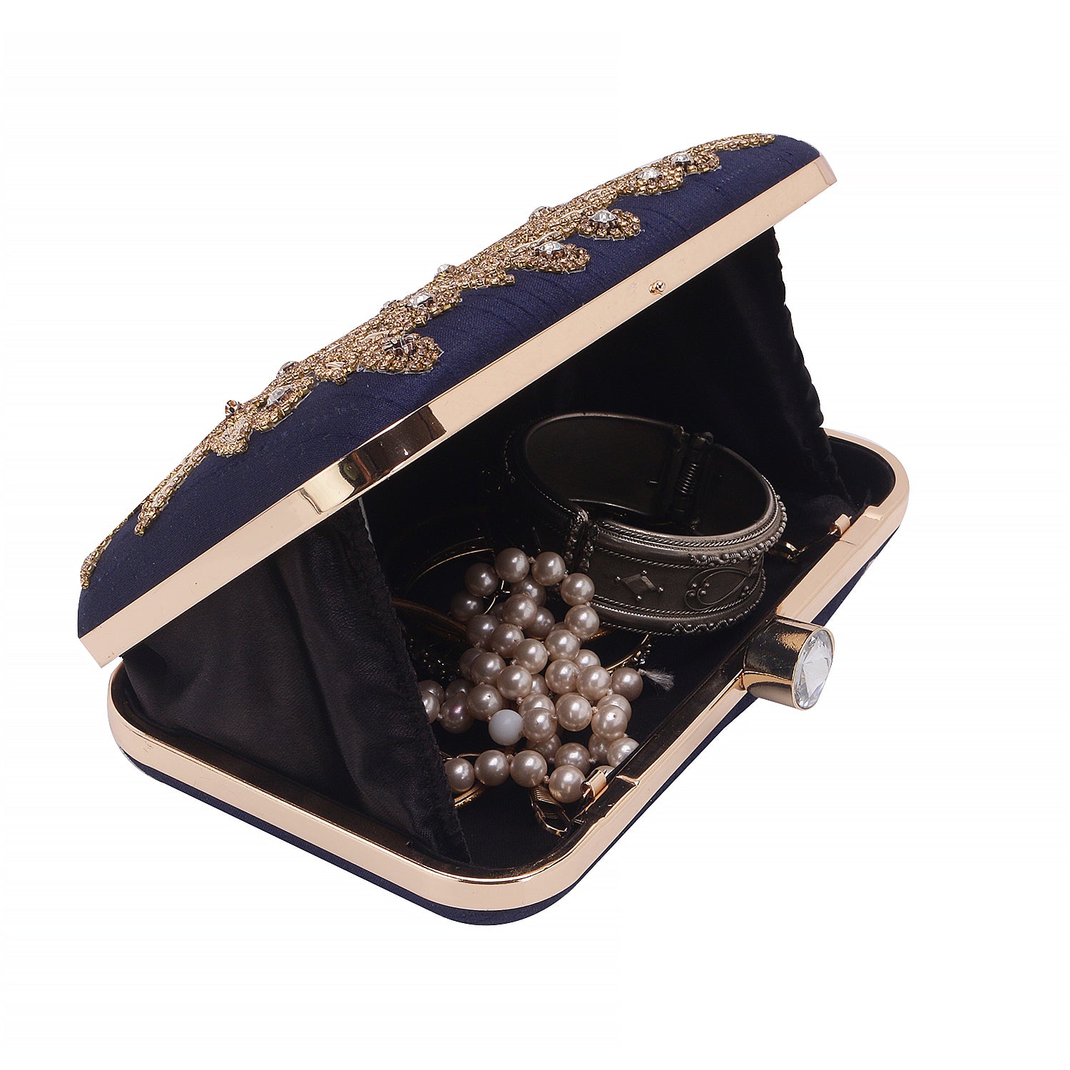 stylish blue embroidered clutch