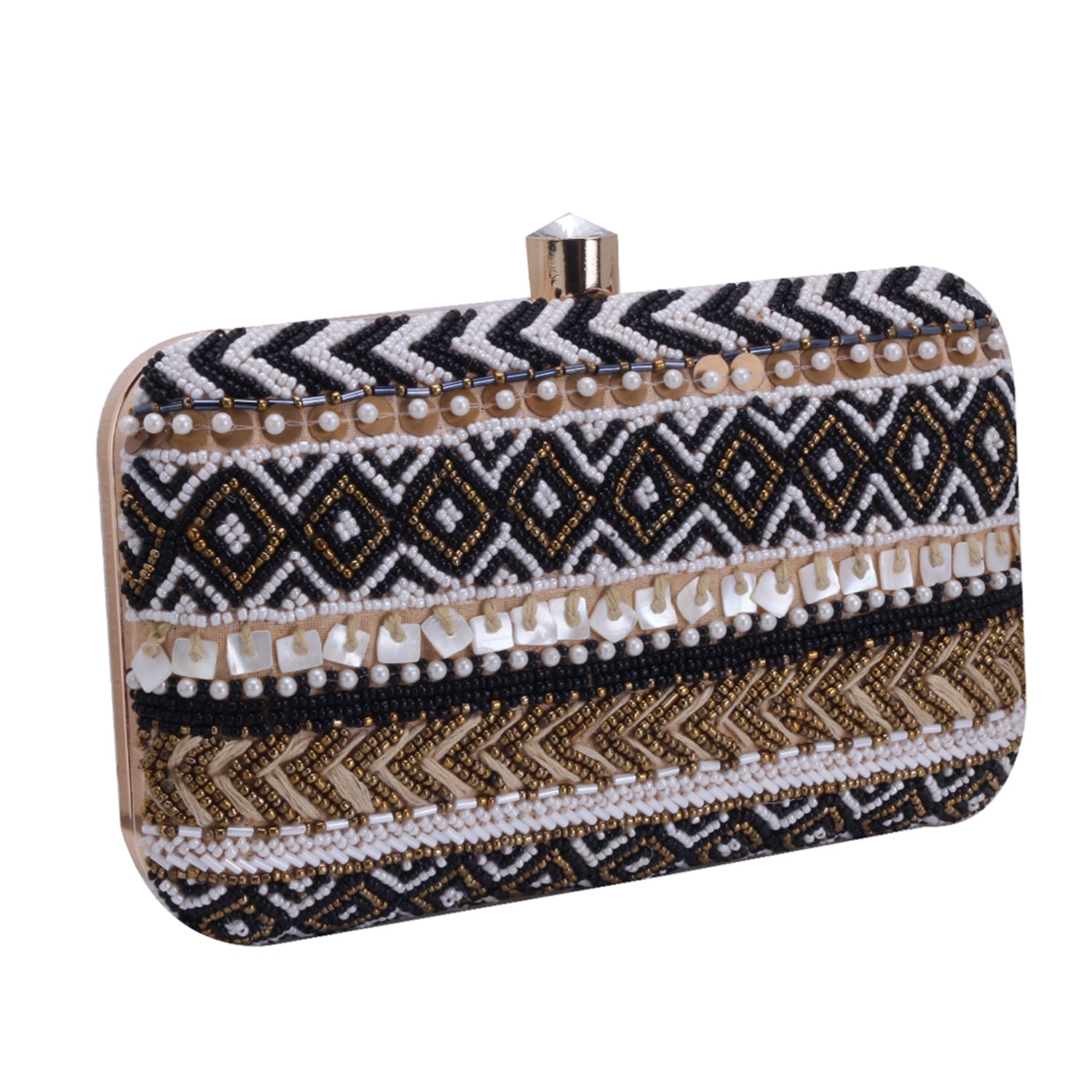 traditional black embellished clutch