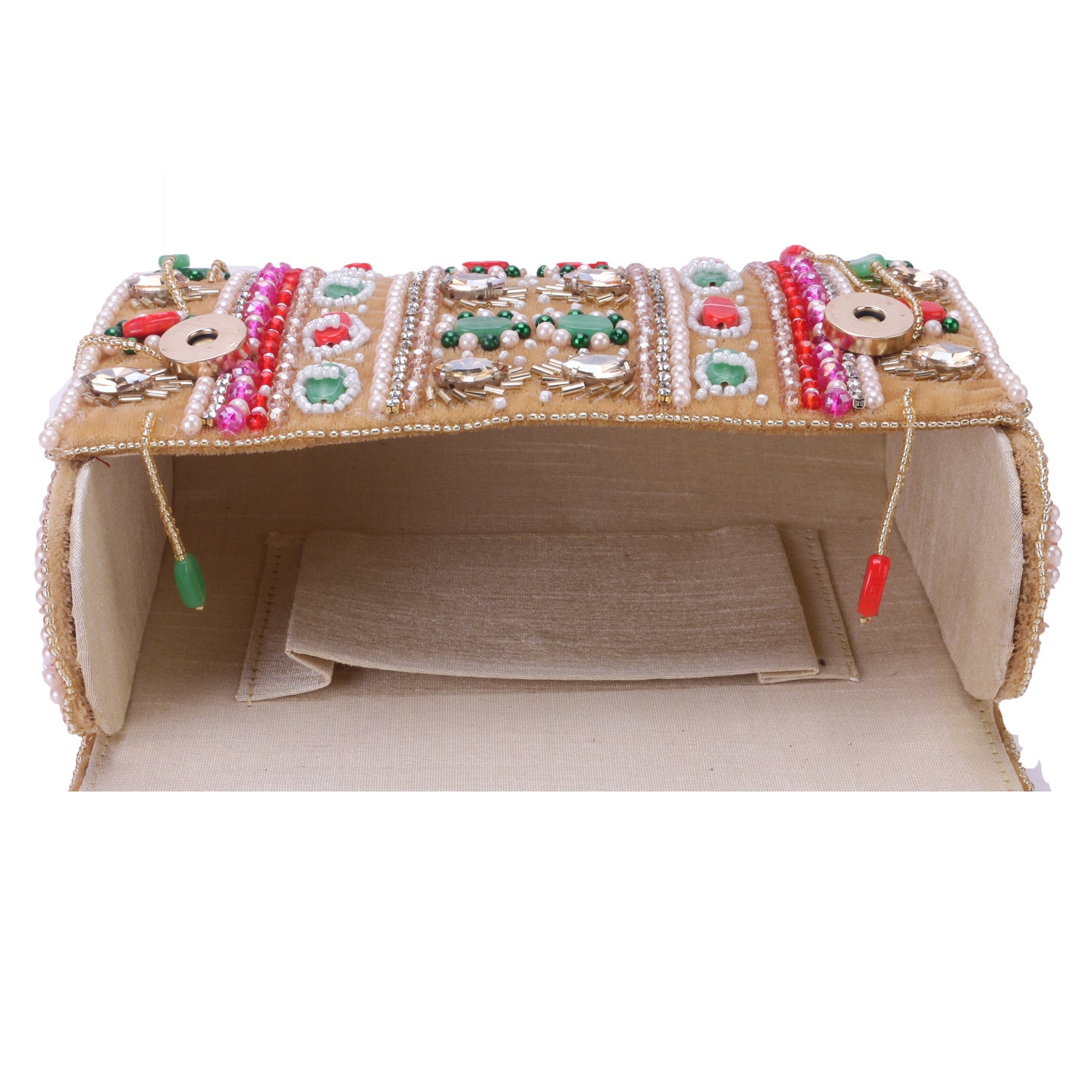 golden embellished flap clutch