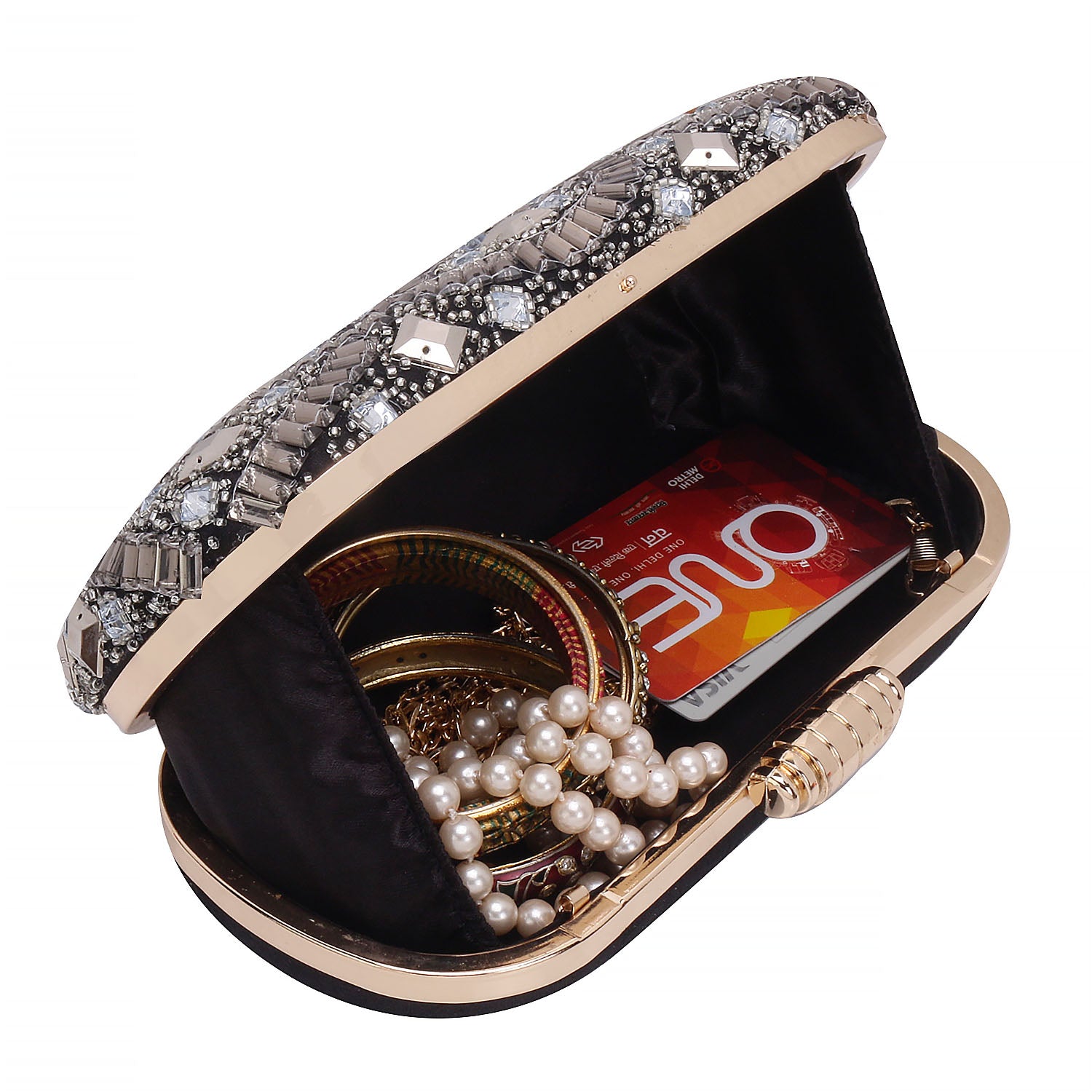 Embroidered Box Clutch For Casual Use