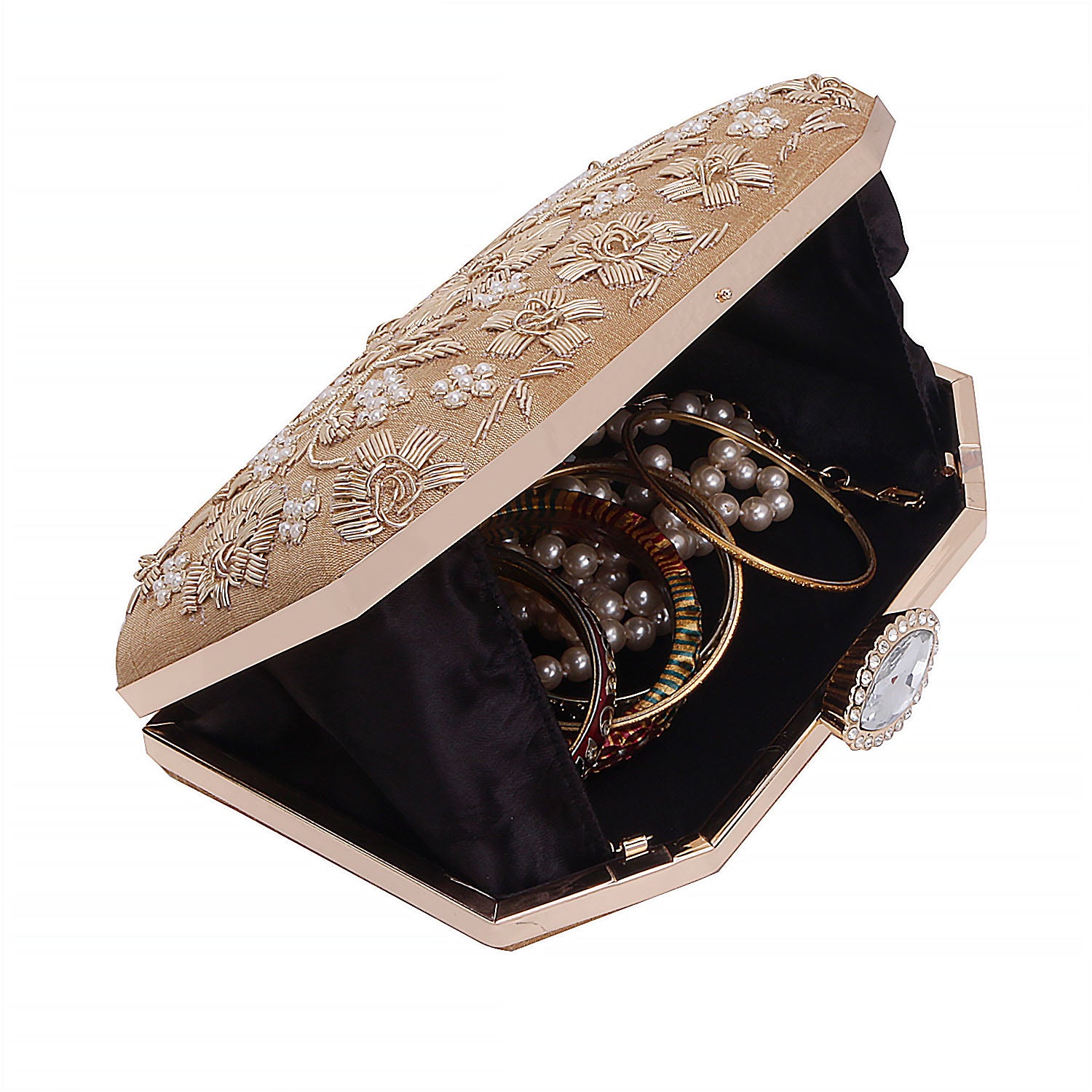 Embroidered Box Clutch For Casual Use