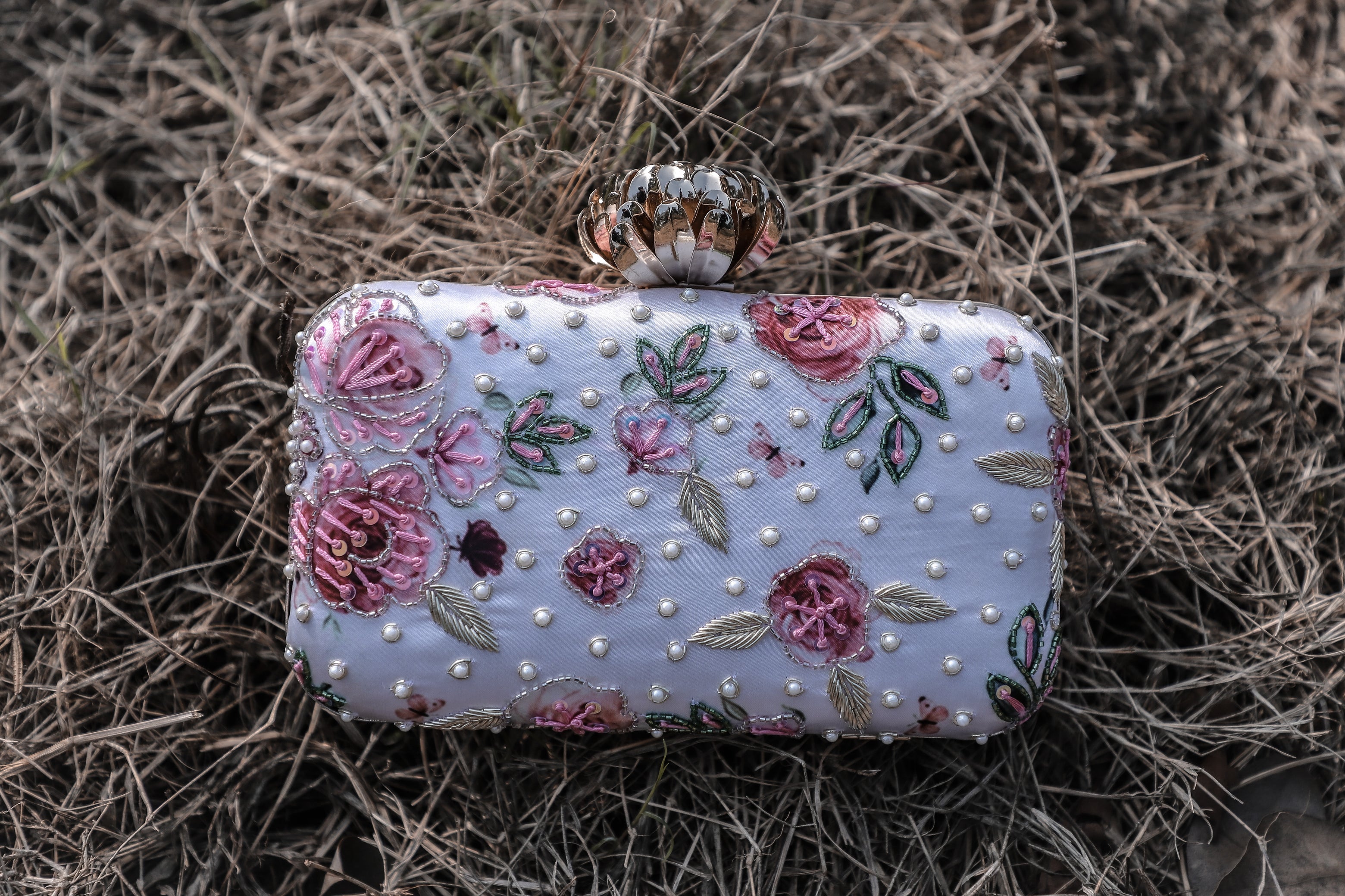 Fresh Floral Print Creamish Shade Designer Clutch for Women & Girls