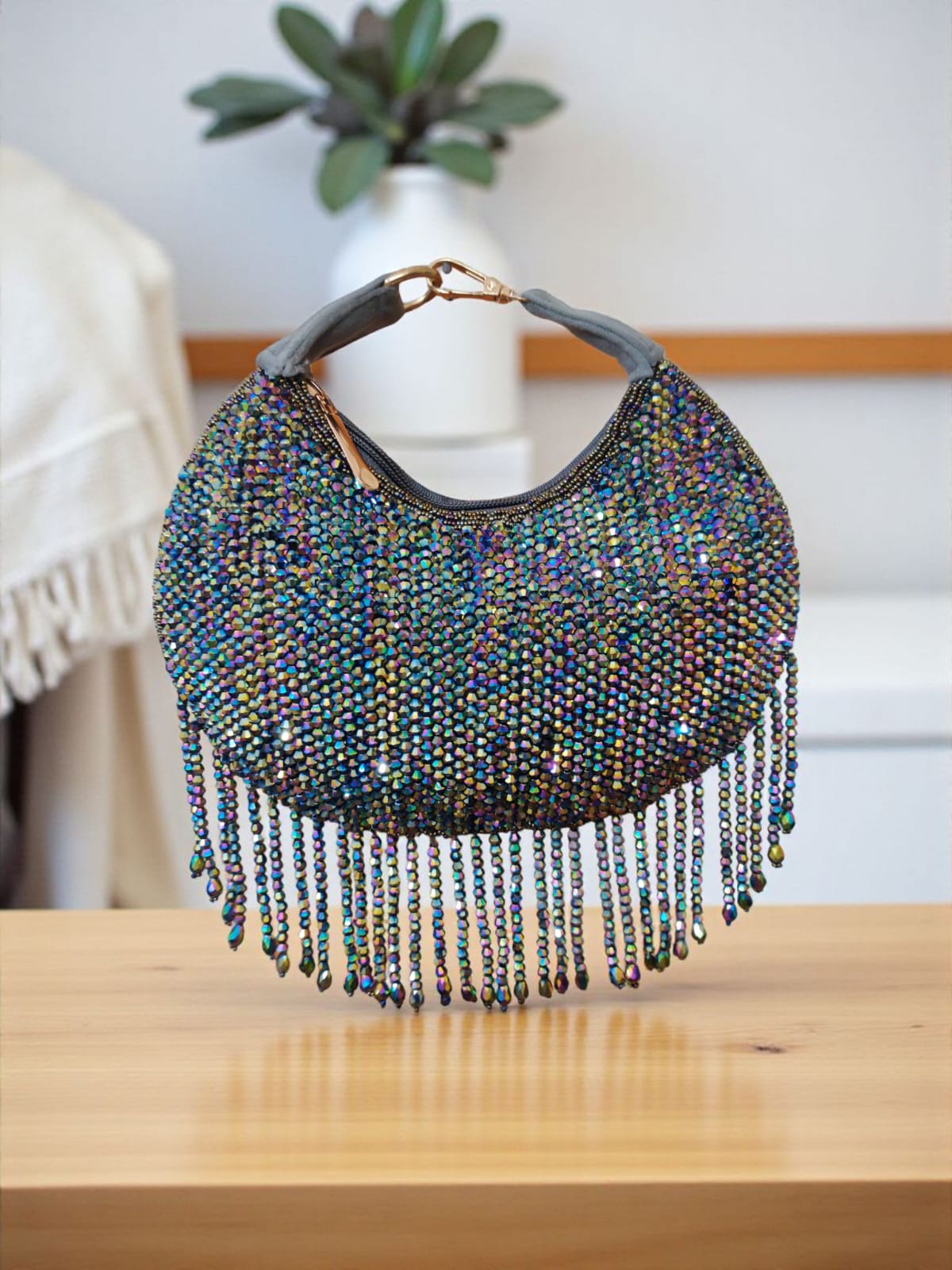 Gray Crystal Moon Clutch