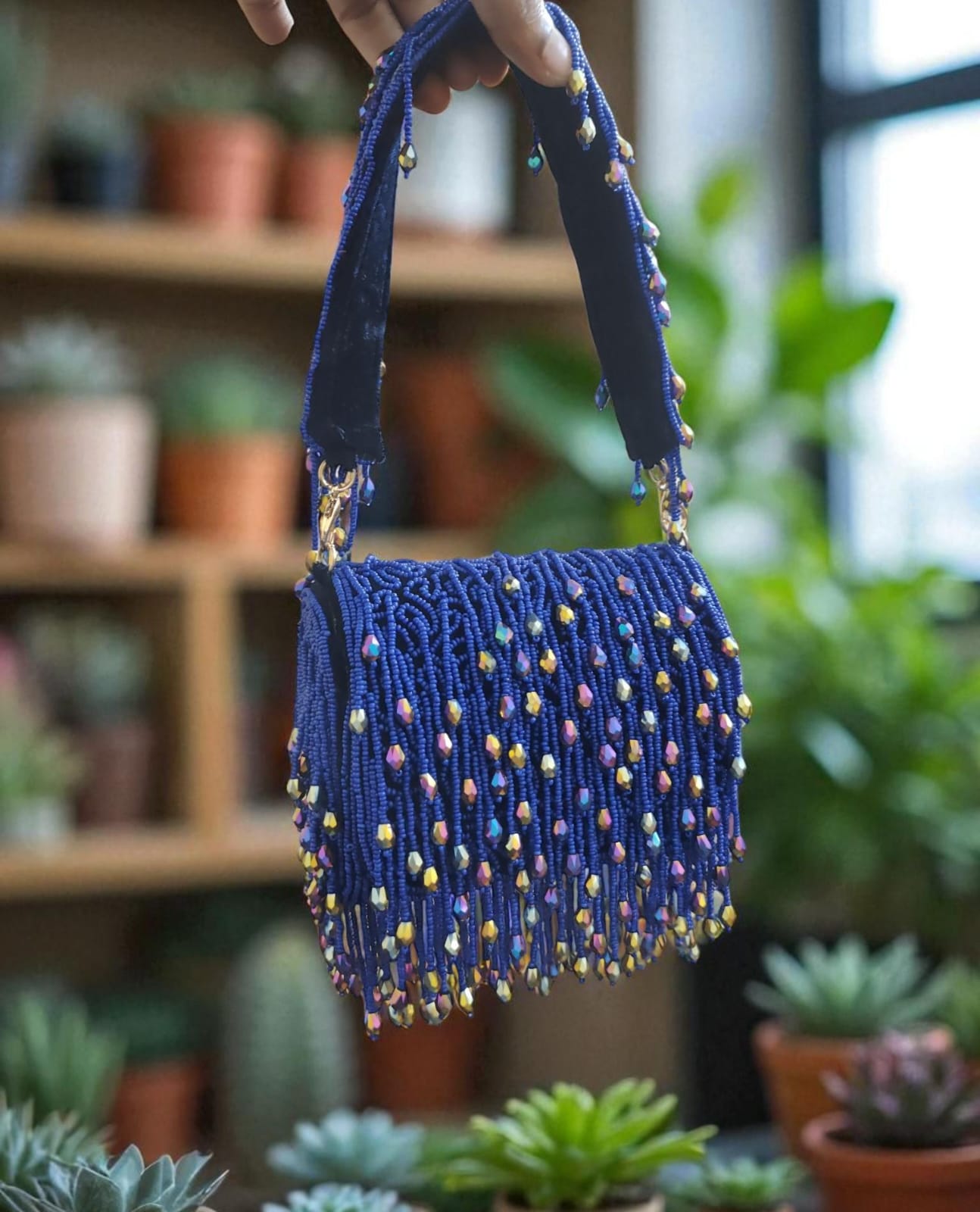 Blue Crystal Flap Bag