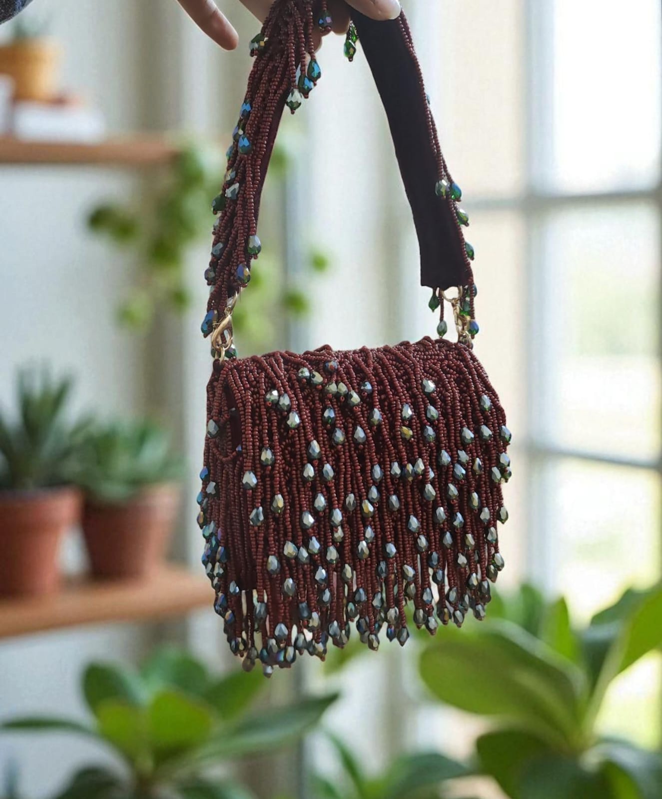 Brown Crystal Flap Bag