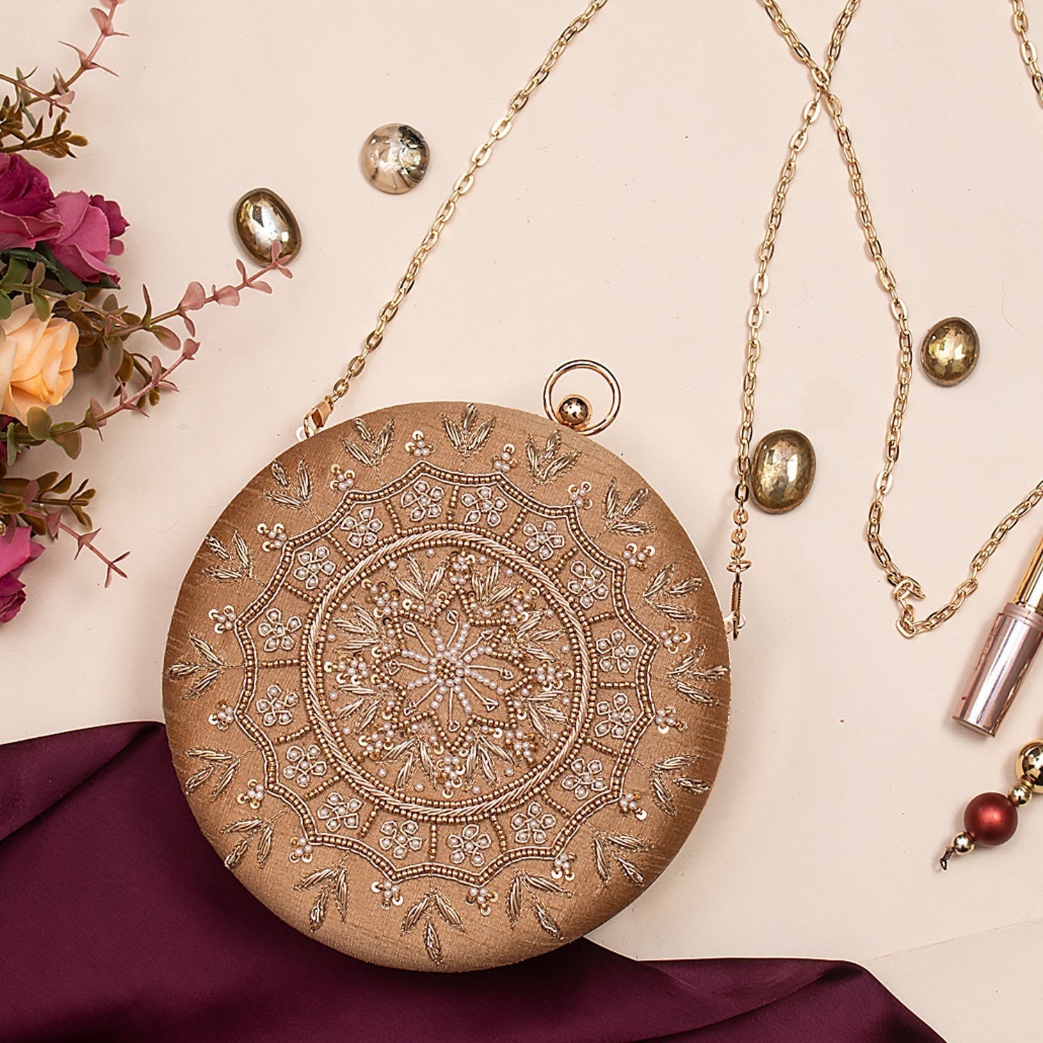 gold round clutch