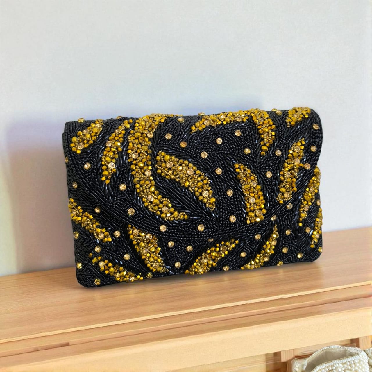 Black Embroidered Flap Bag