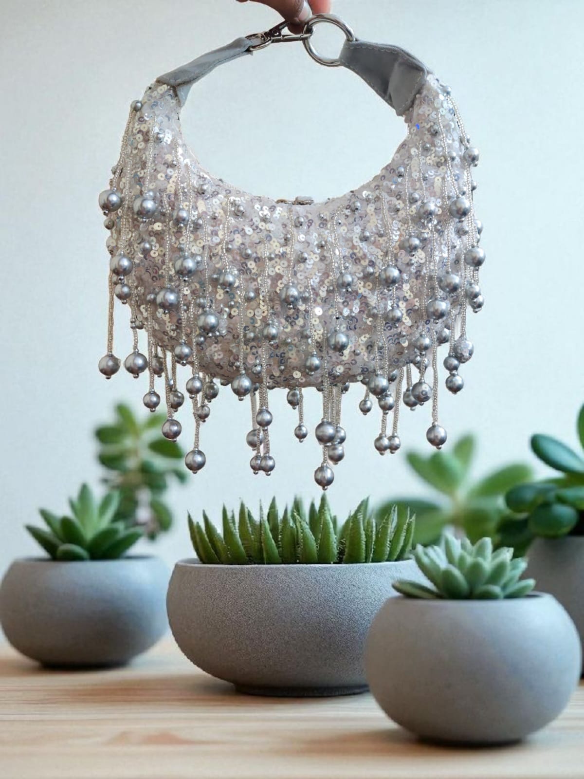 Silver Pearl Moon Clutch
