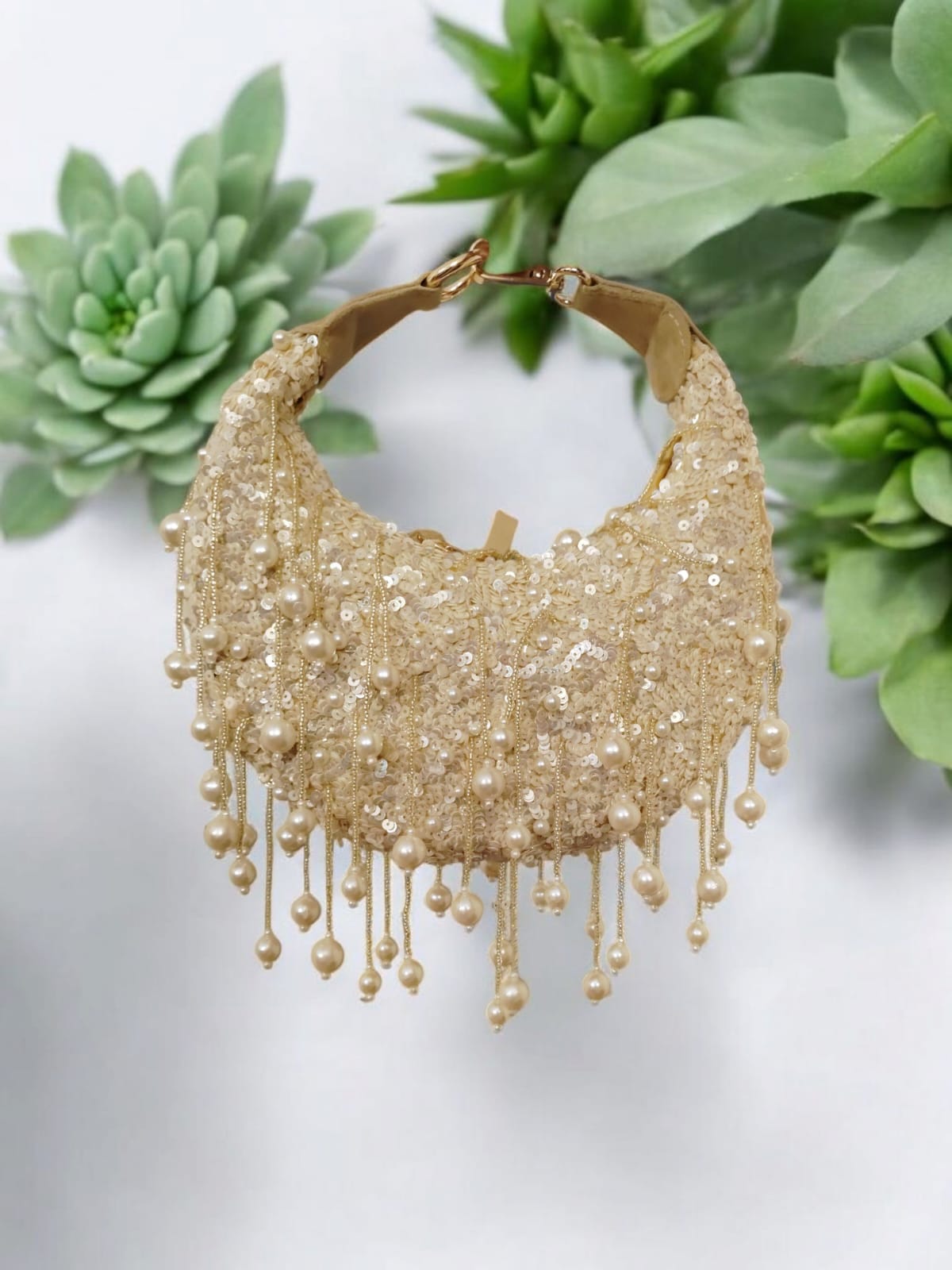 Golden Pearl Moon Clutch