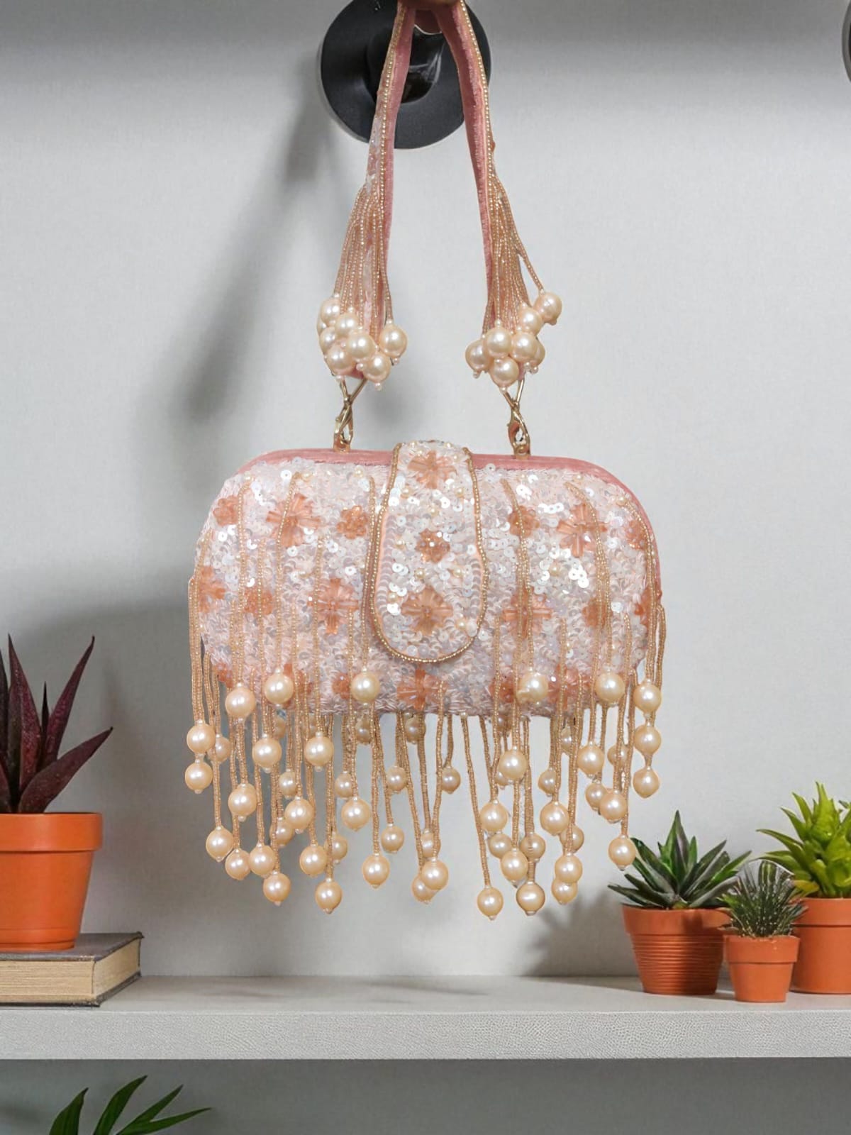Peach Embroidered Clutch