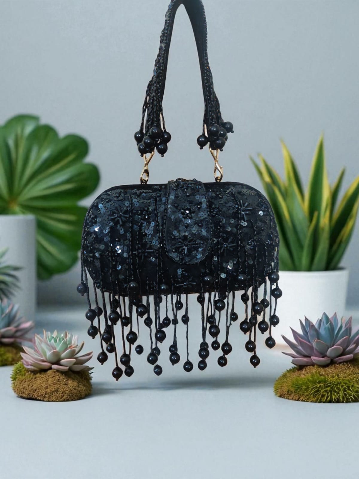 Black Embroidered Clutch