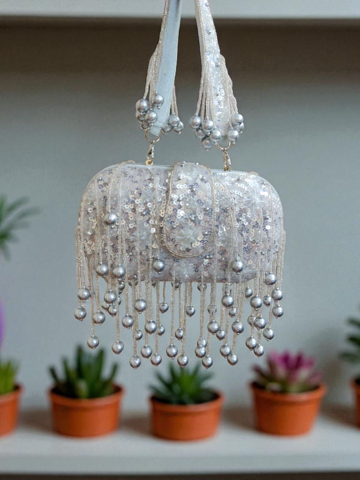 Silver Embroidered Clutch
