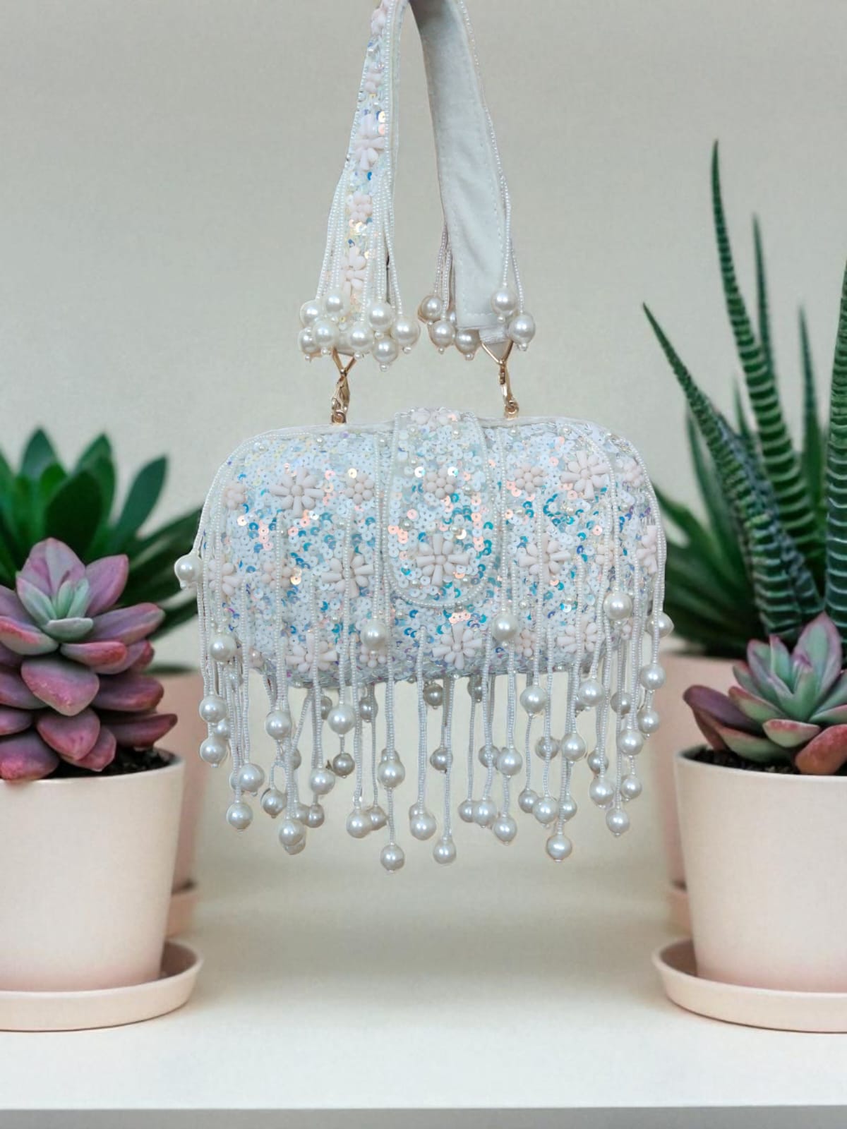 White Embroidered Clutch