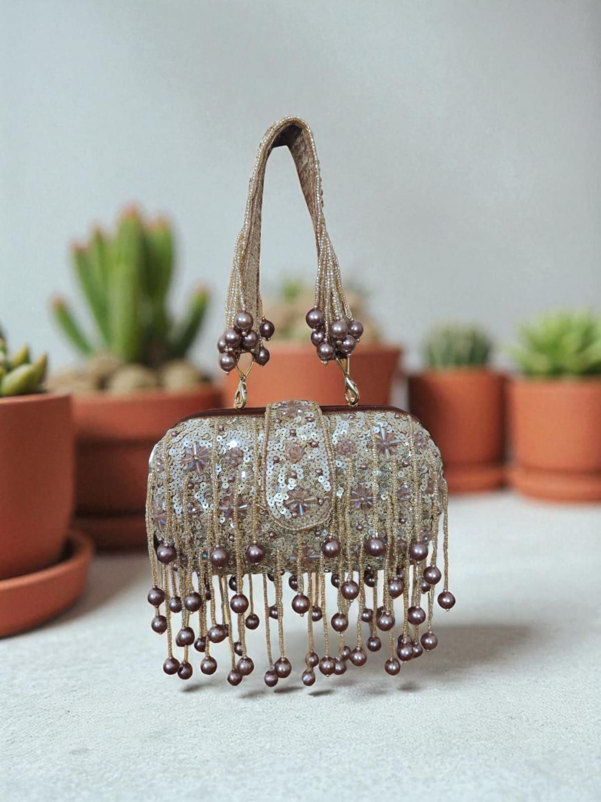Dark Golden Embroidered Clutch