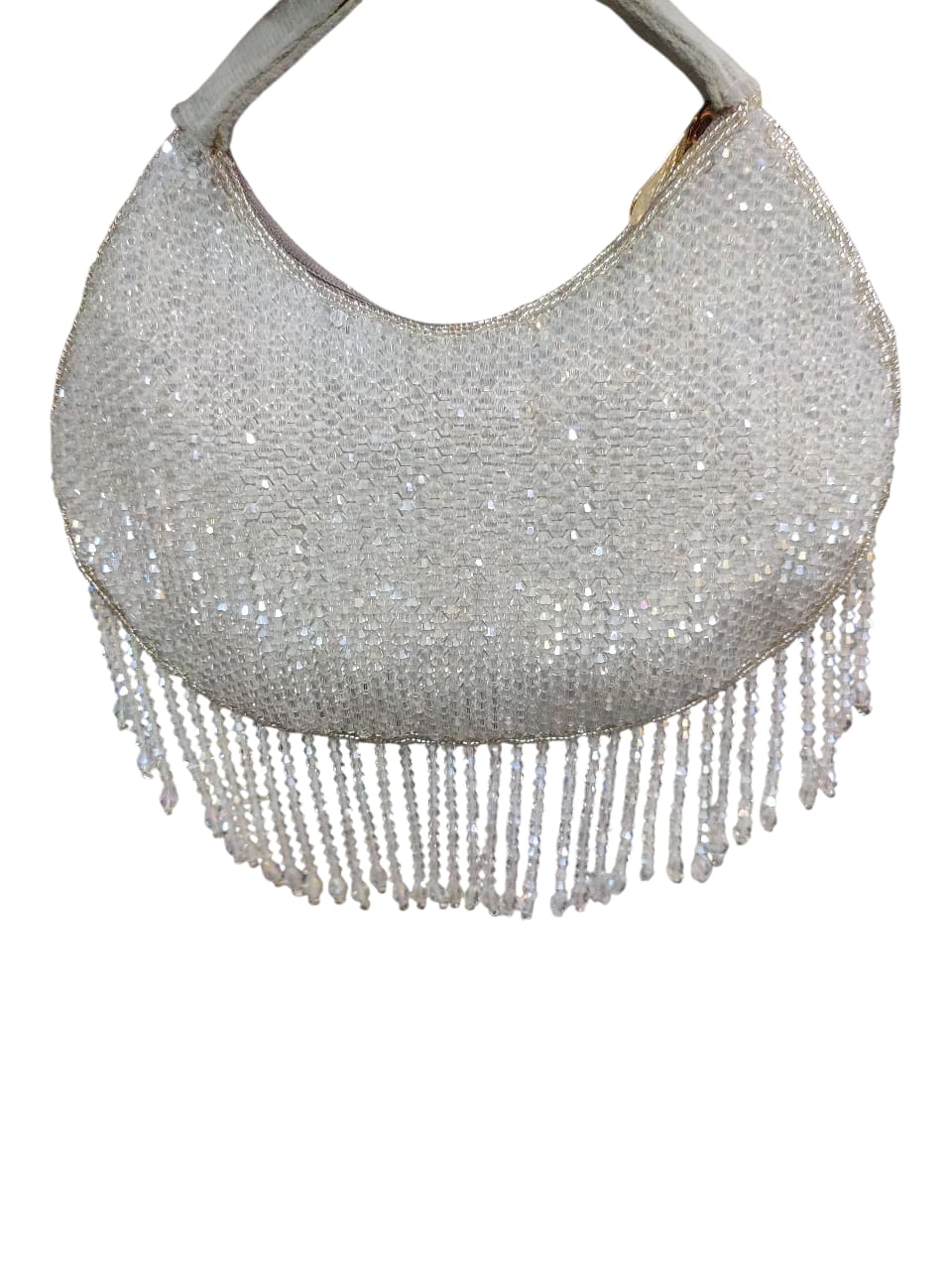 light gray crystal clutch