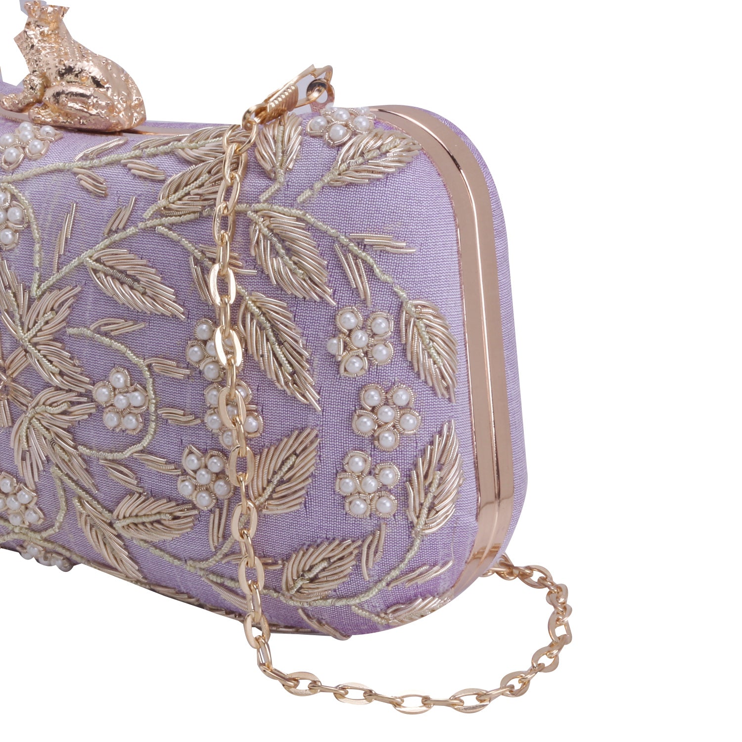 lilac frog design clutch