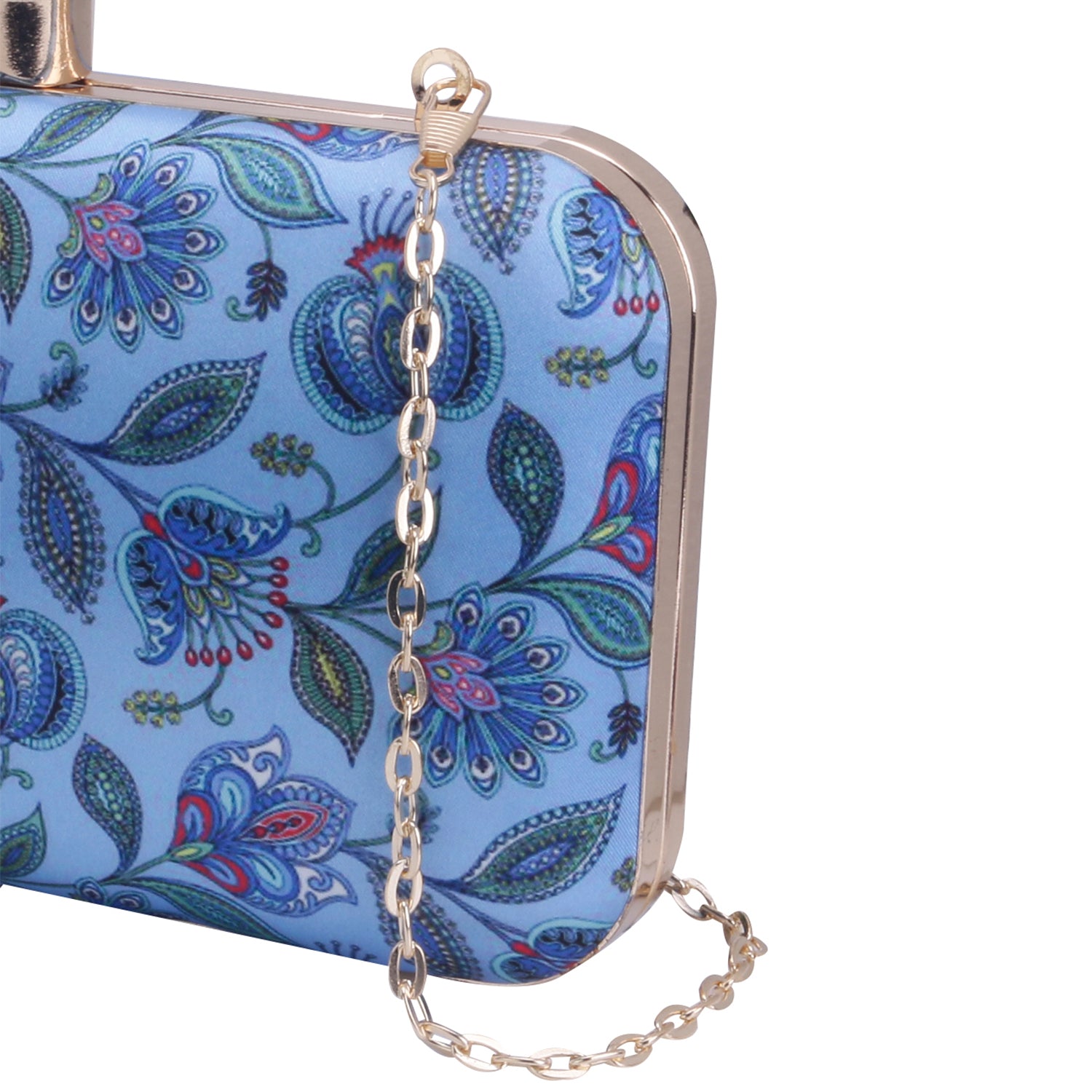 blue printed clutch