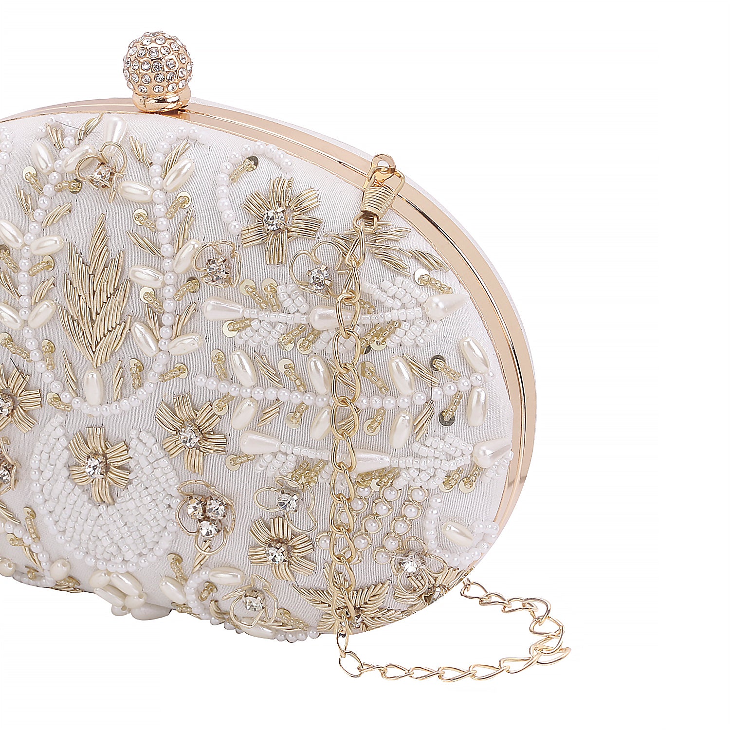 Handcrafted Softy Design White Oval Shape Clutch