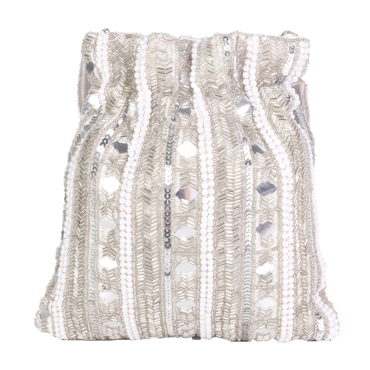 Silver Mirror Embroidery Allover Embroidered Potli