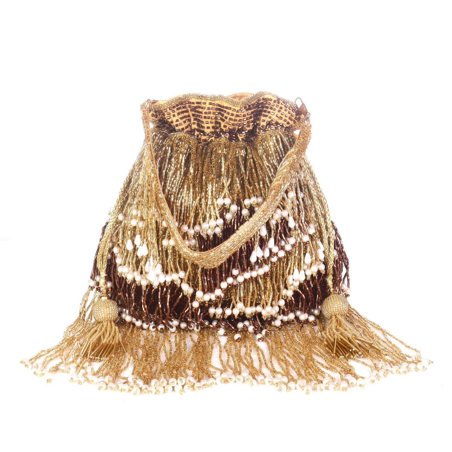 Long Fringes Golden Designer Potli Bag