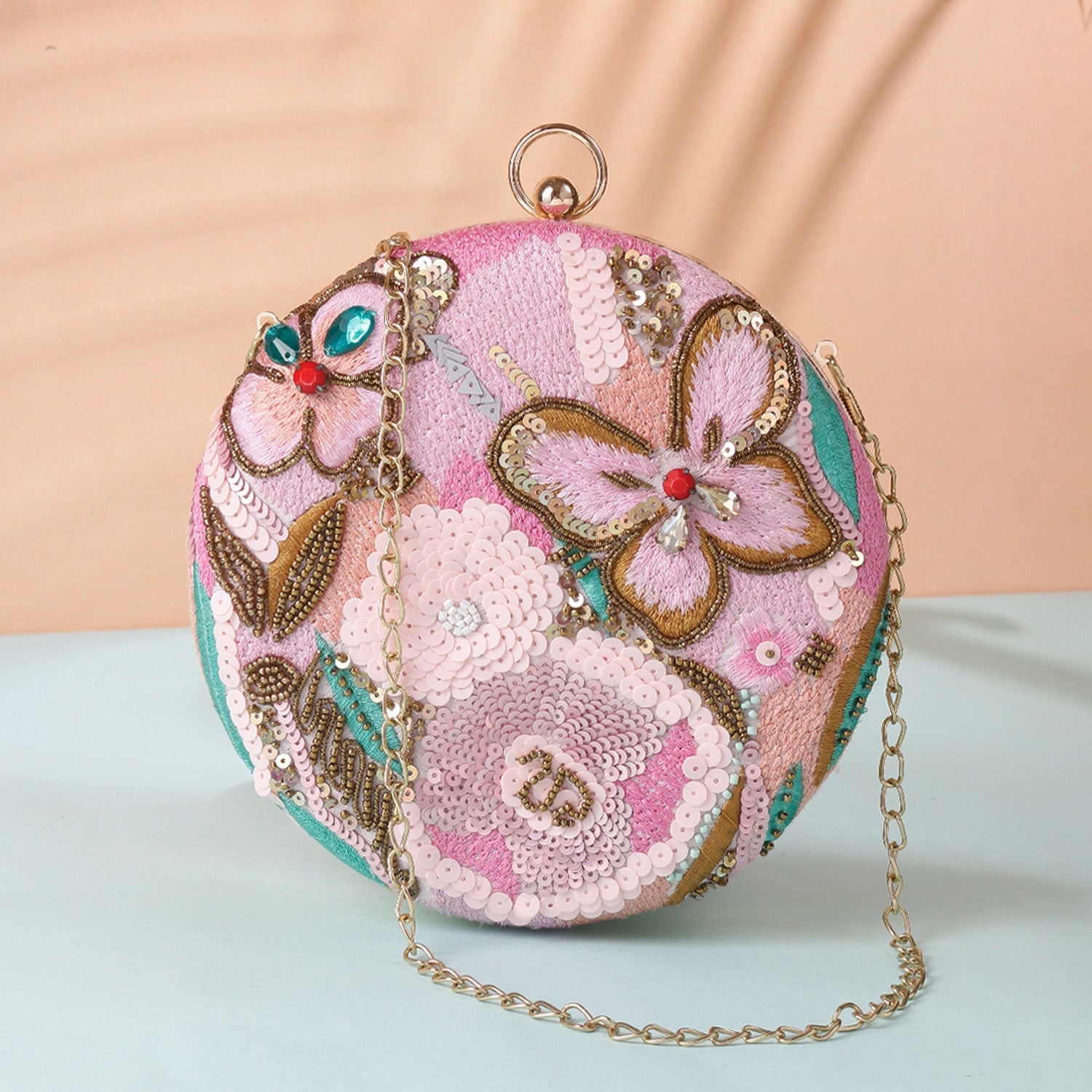 Modish Handmade Embroidery Round Shape Clutch Bag For Party