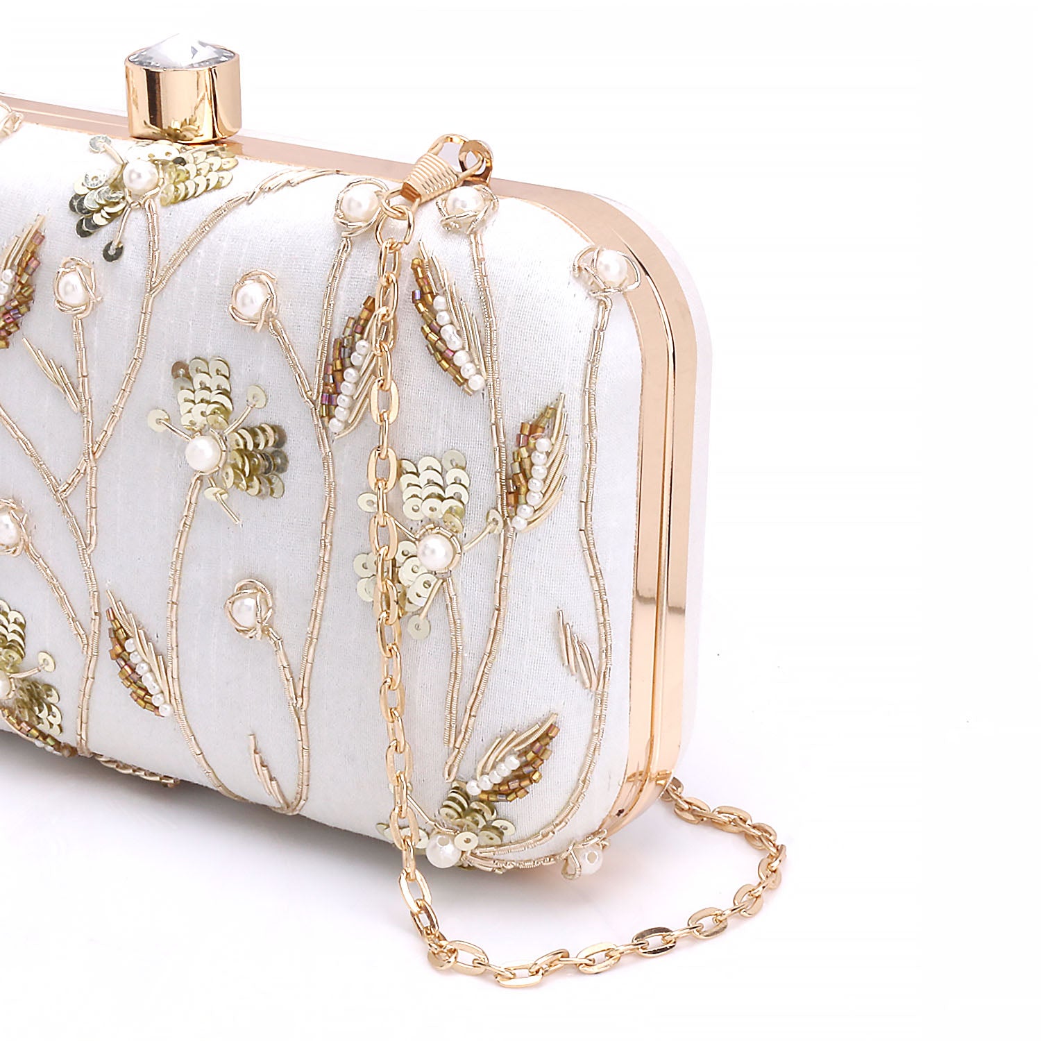 leaf design embroidery clutch
