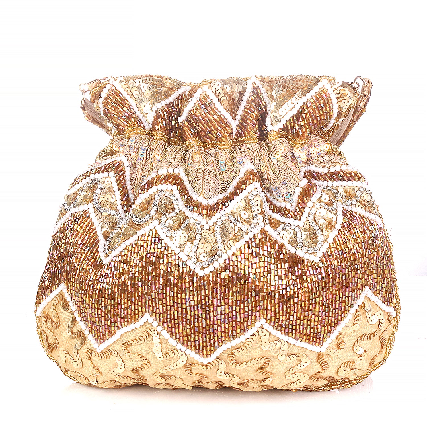 Designer Golden Embroidered Ethnic Potli Bag