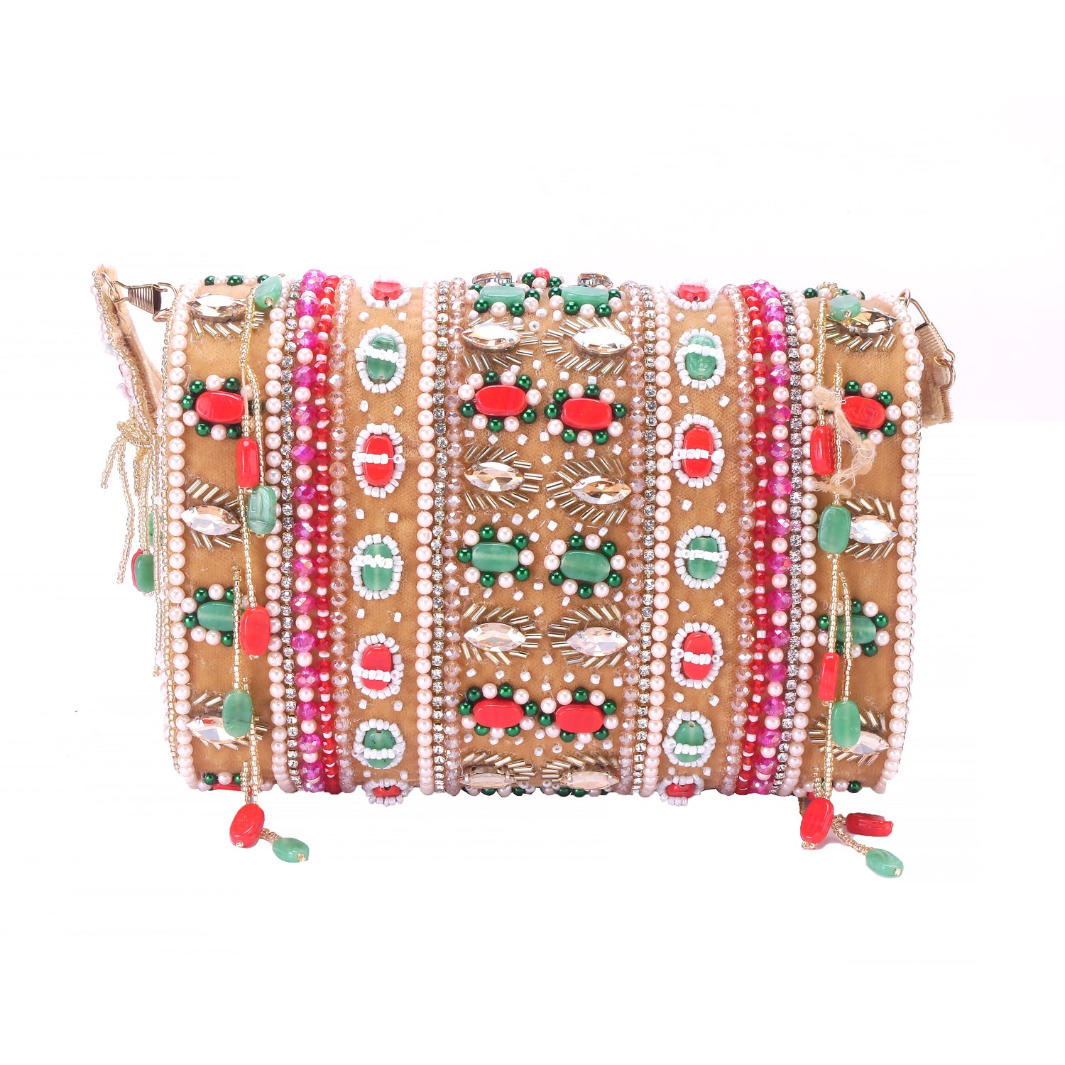 golden embellished flap clutch