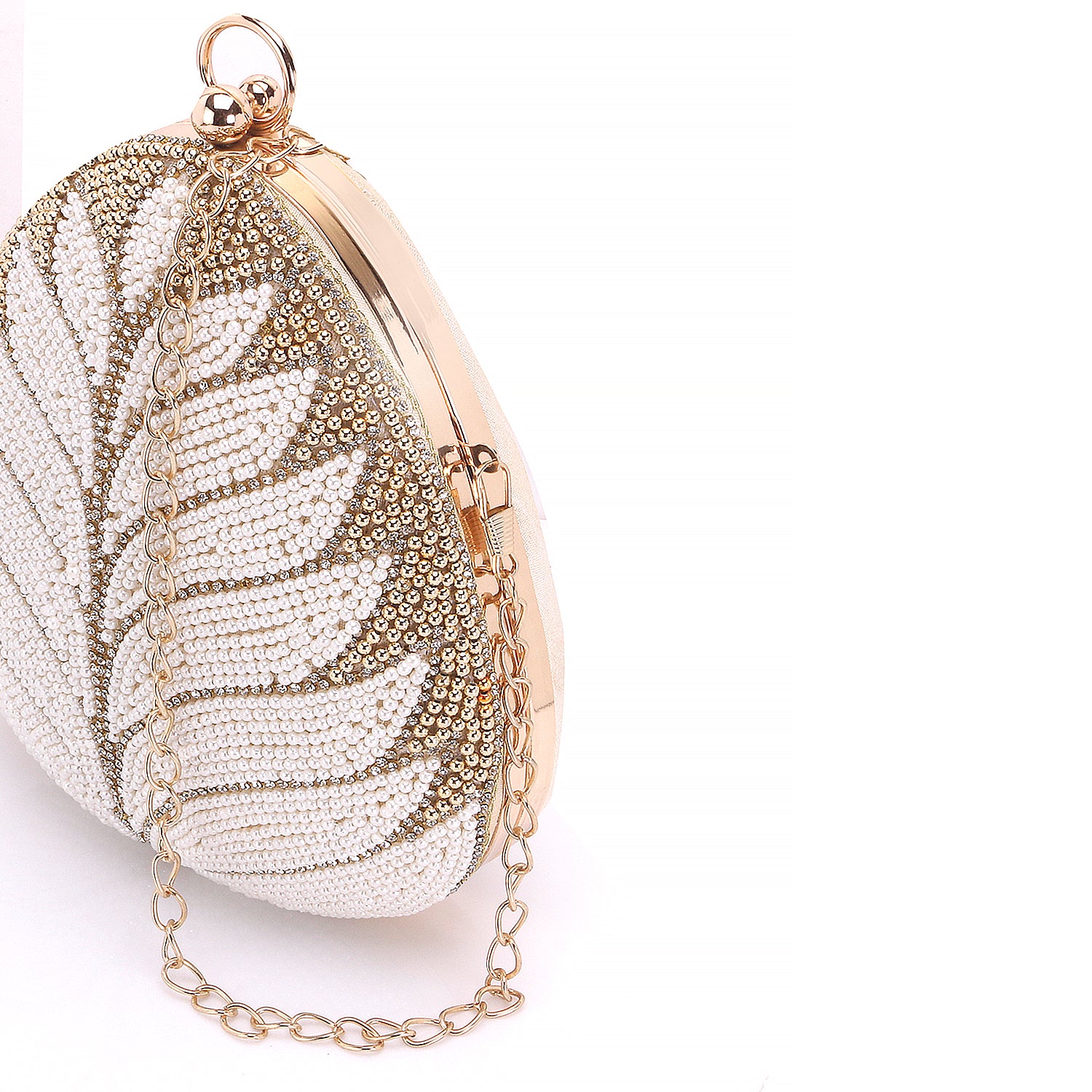Designer handmade embroidery almond shape clutch