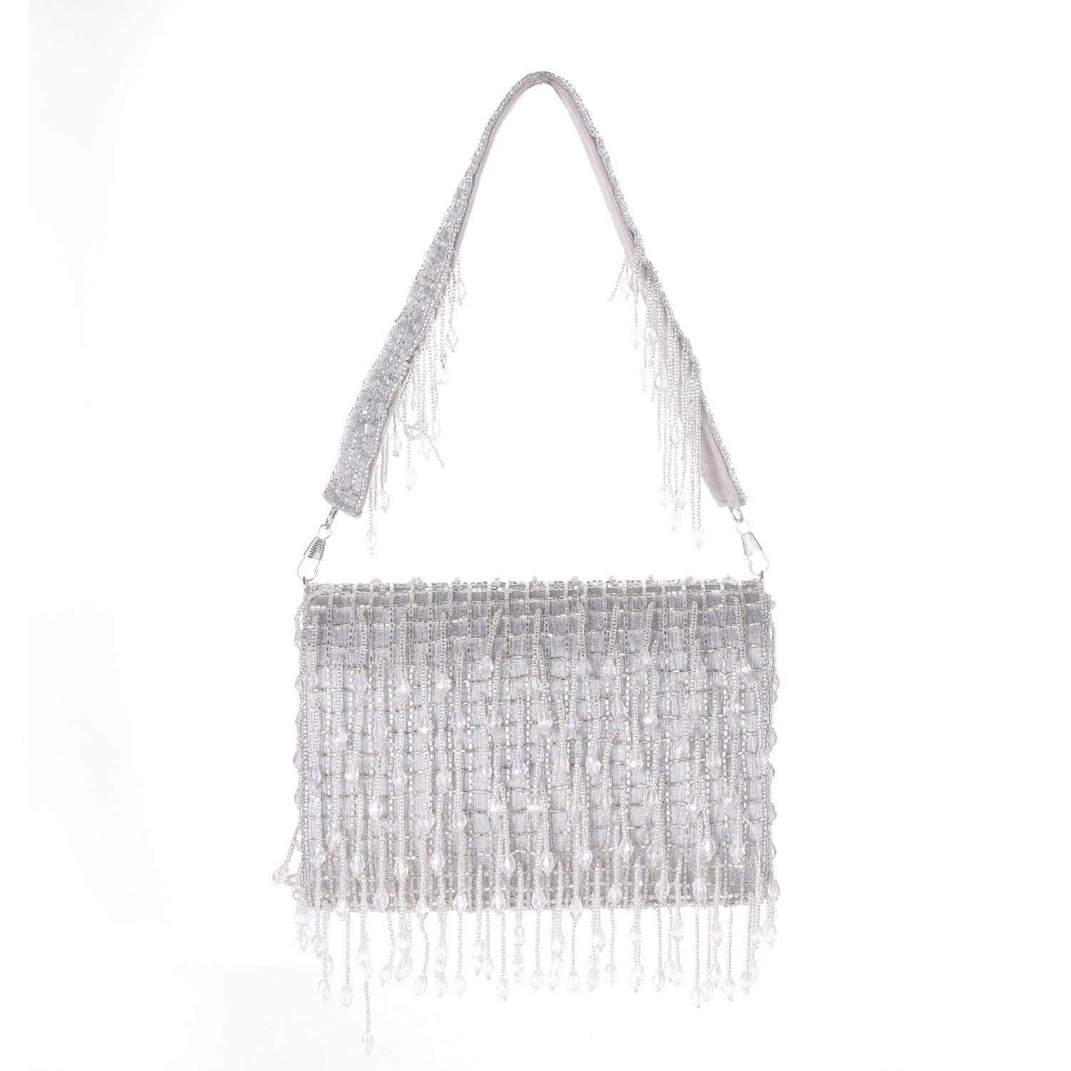 grey crystal flap clutch