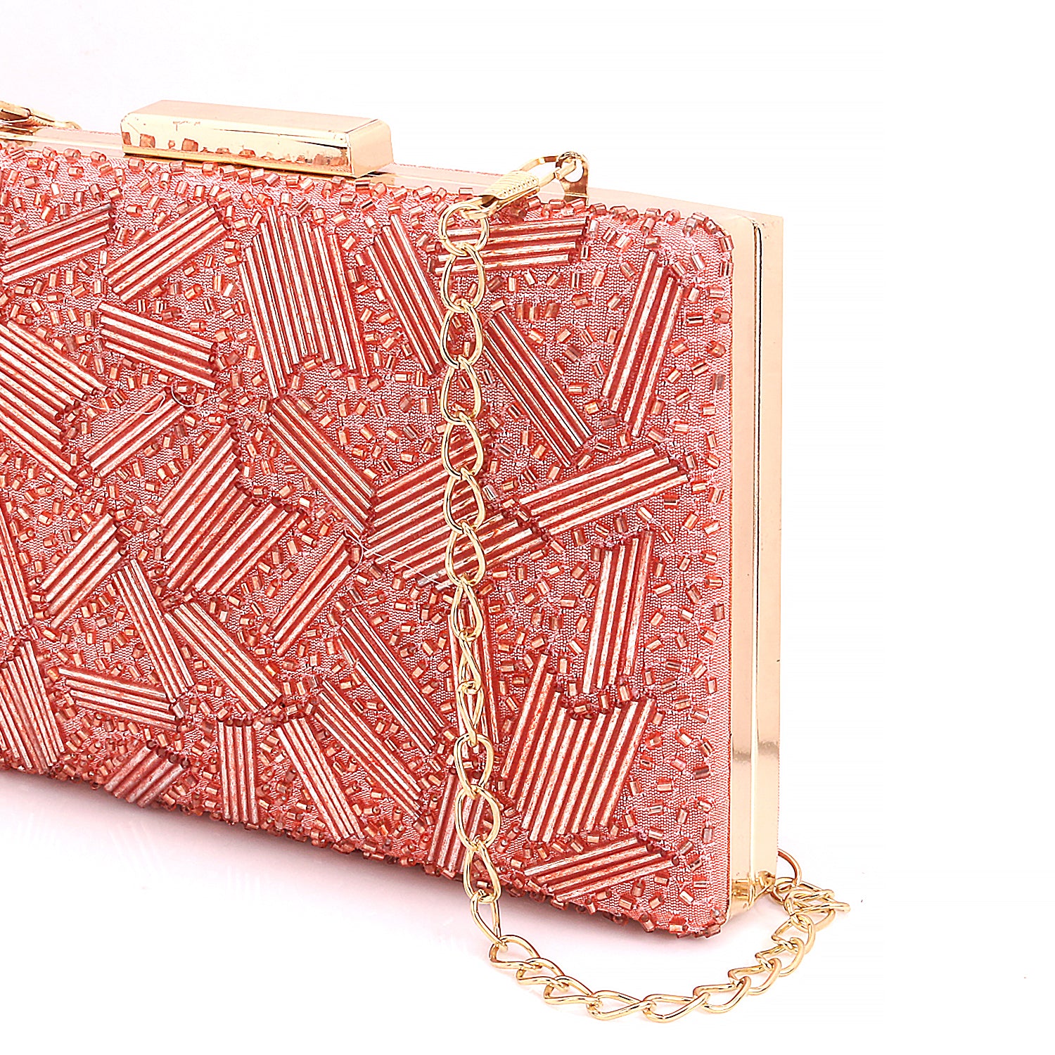Peach Cutdana Handmade Embroidery Rectungler Clutch