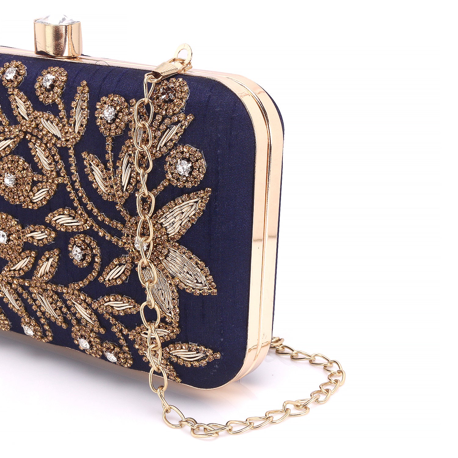 stylish blue embroidered clutch