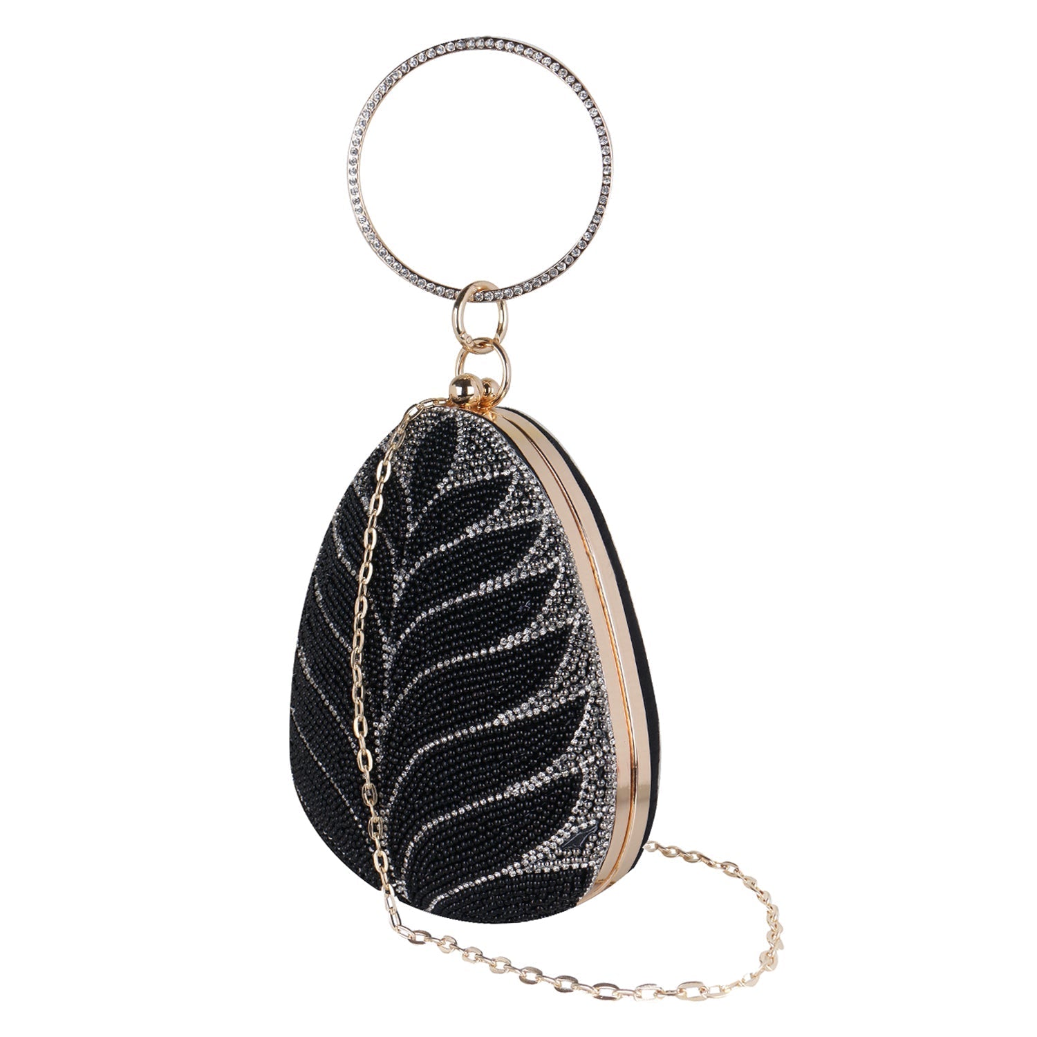 Exclusive Embroidered egg shape Designer black clutch