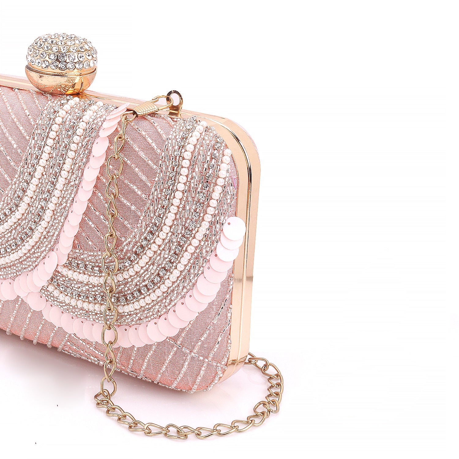 Swisni peach embroidered clutch