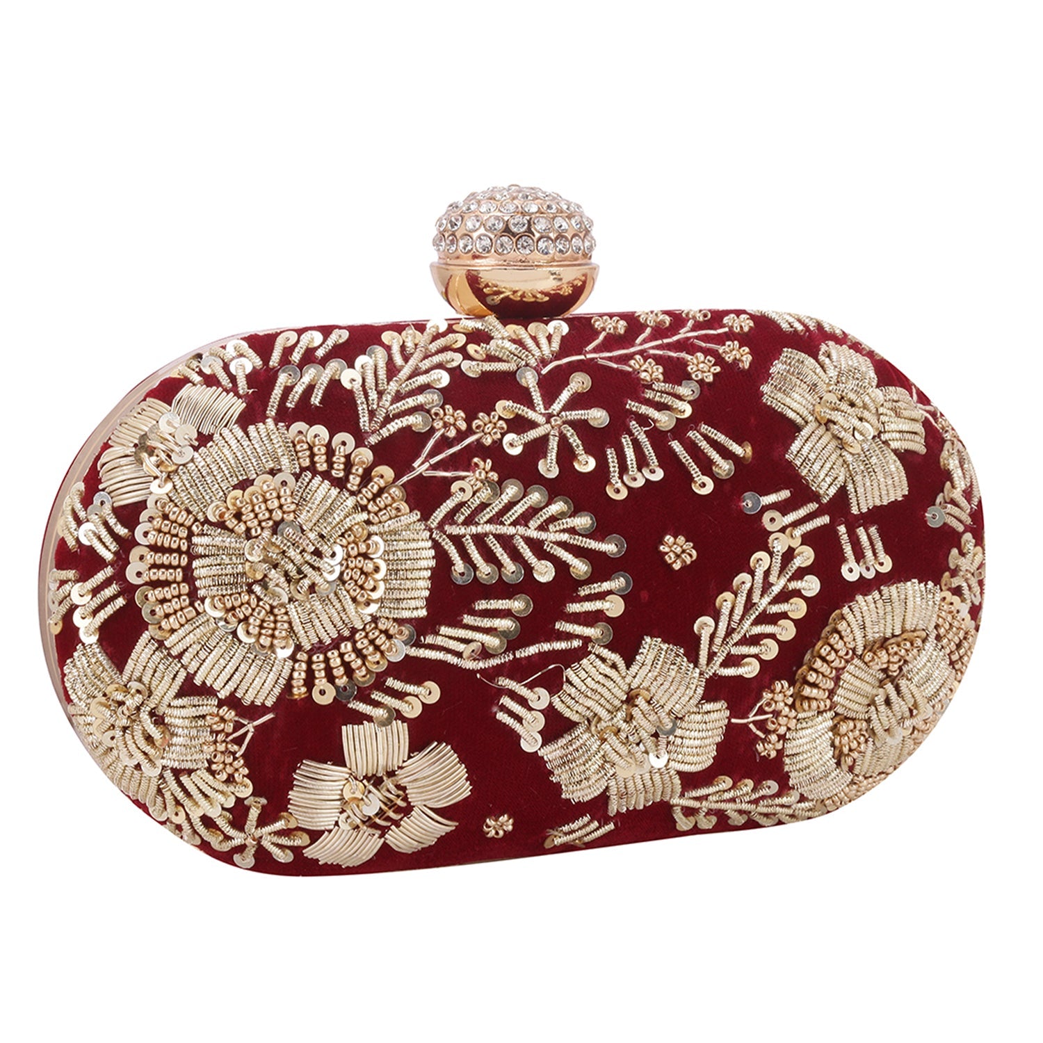 Handmade zardosi maroon oval clutch