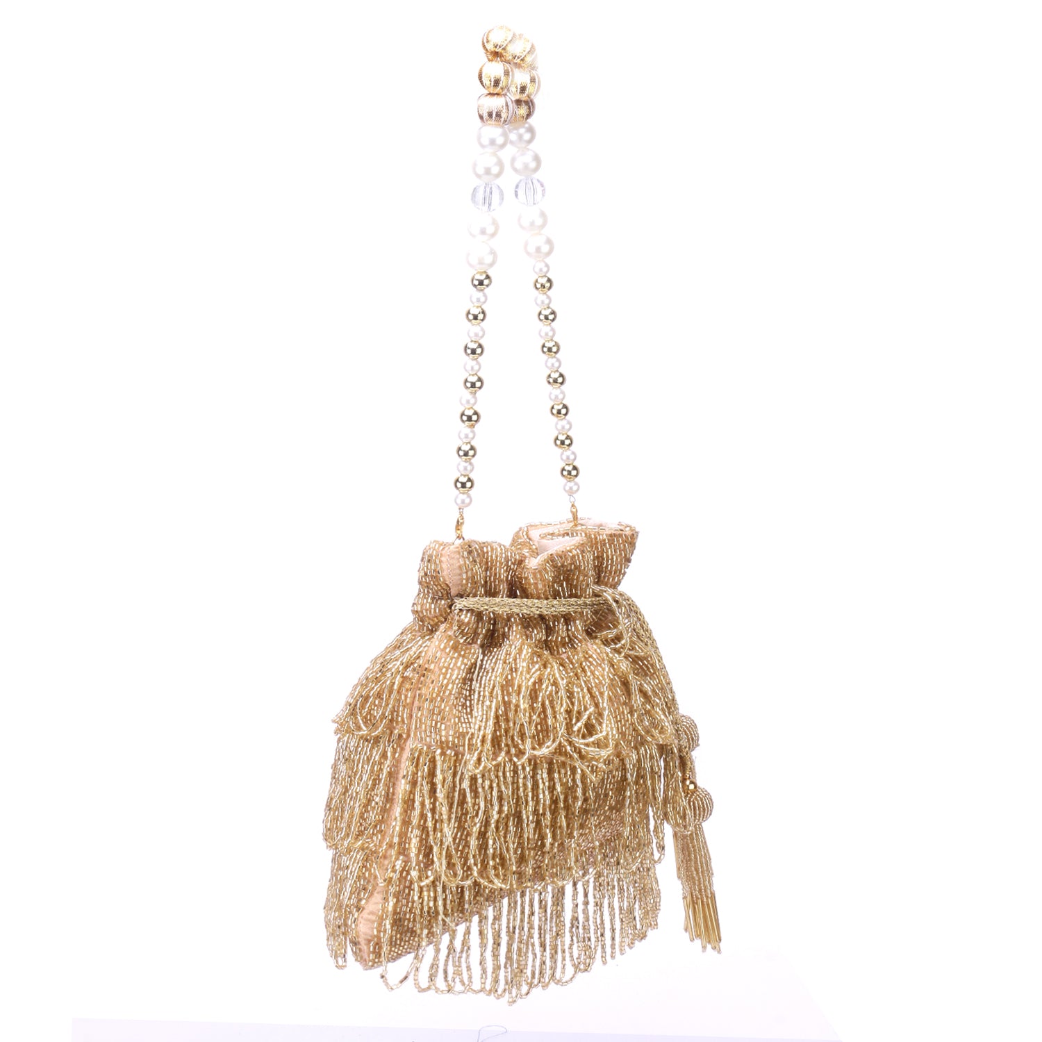 gold three layer tassel potli