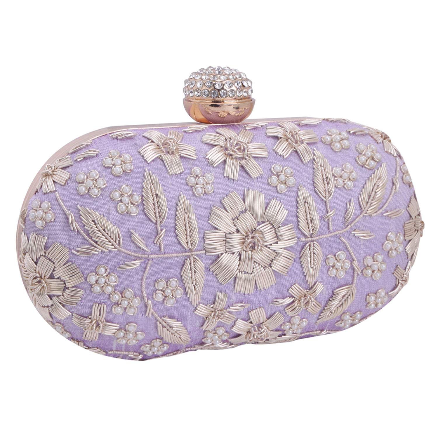 handmade embroidery lilac oval clutch