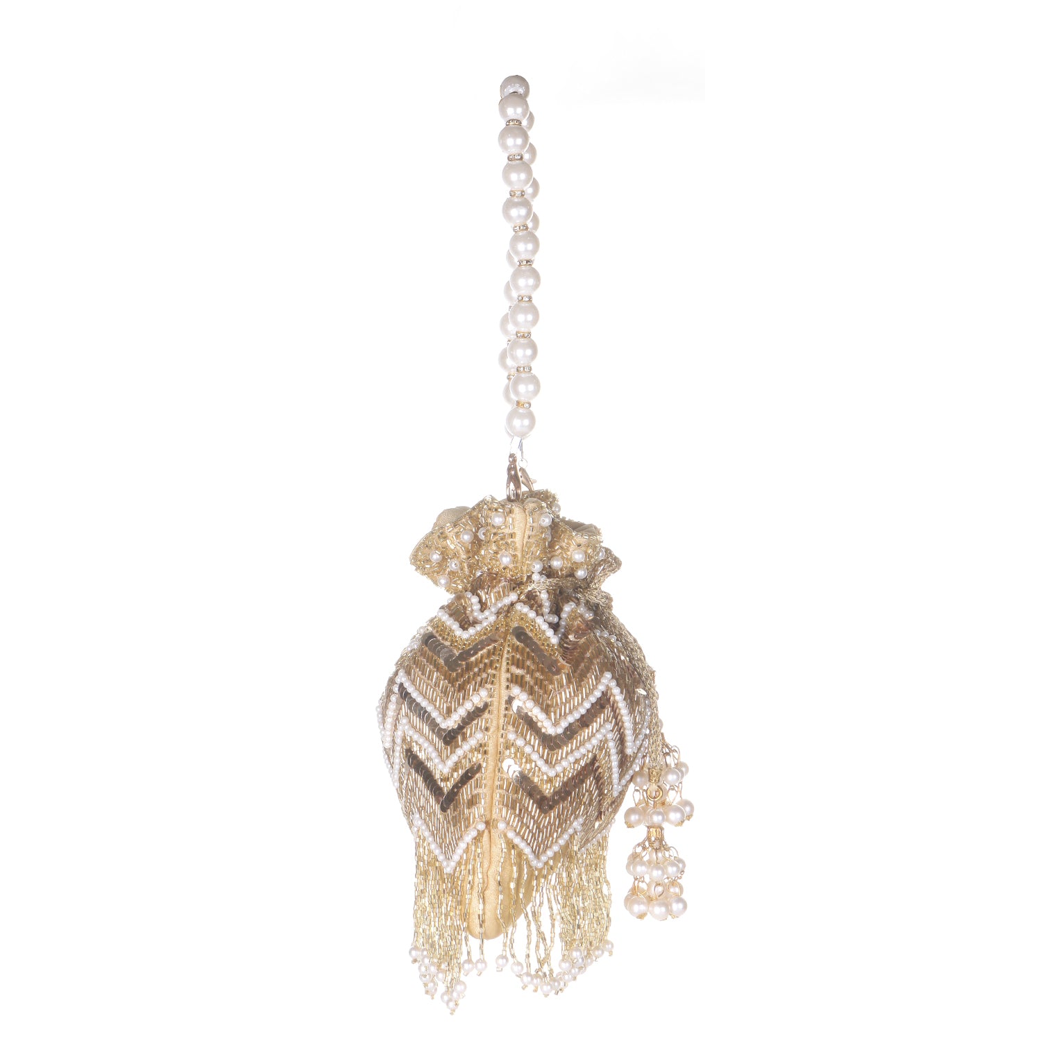 gold tassel sequins design potli