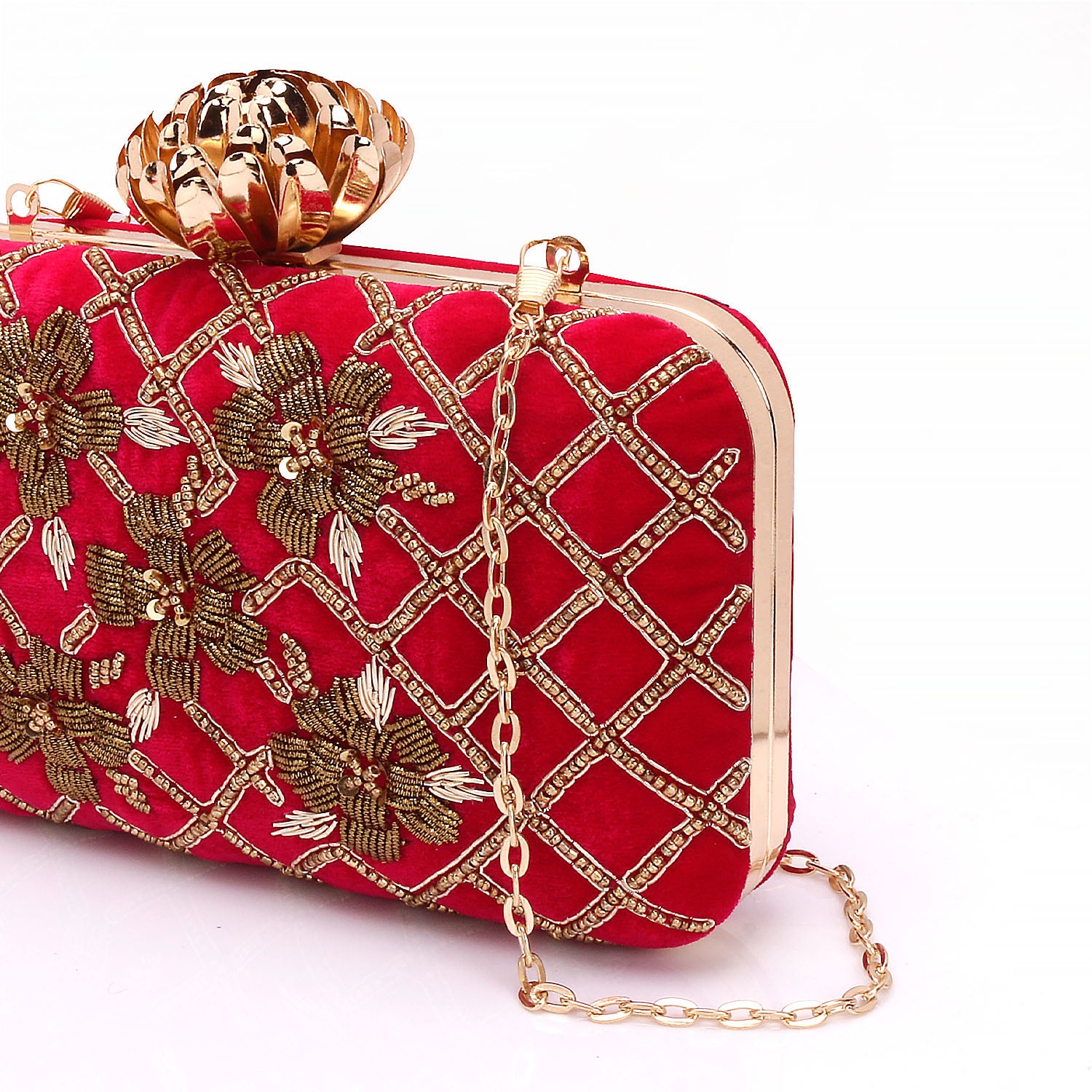Embroidered Box Clutch For Casual Use