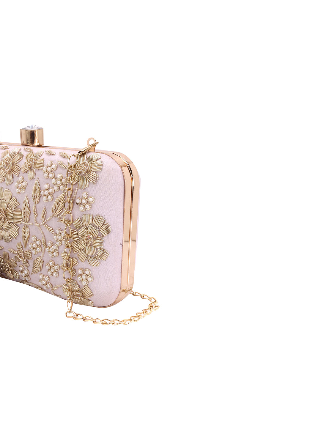 nude pink handmade embroidery rectungler clutch