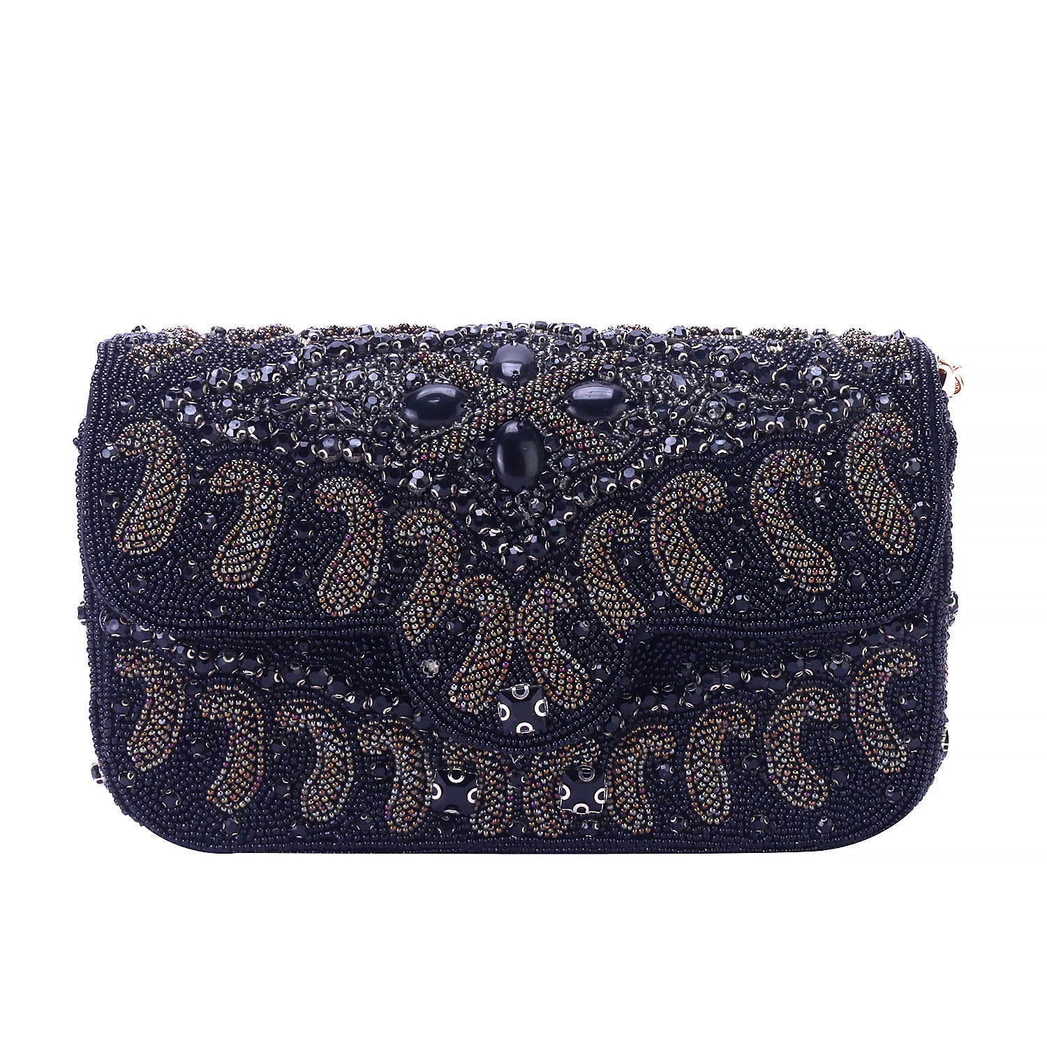 embellished balck flap clutch