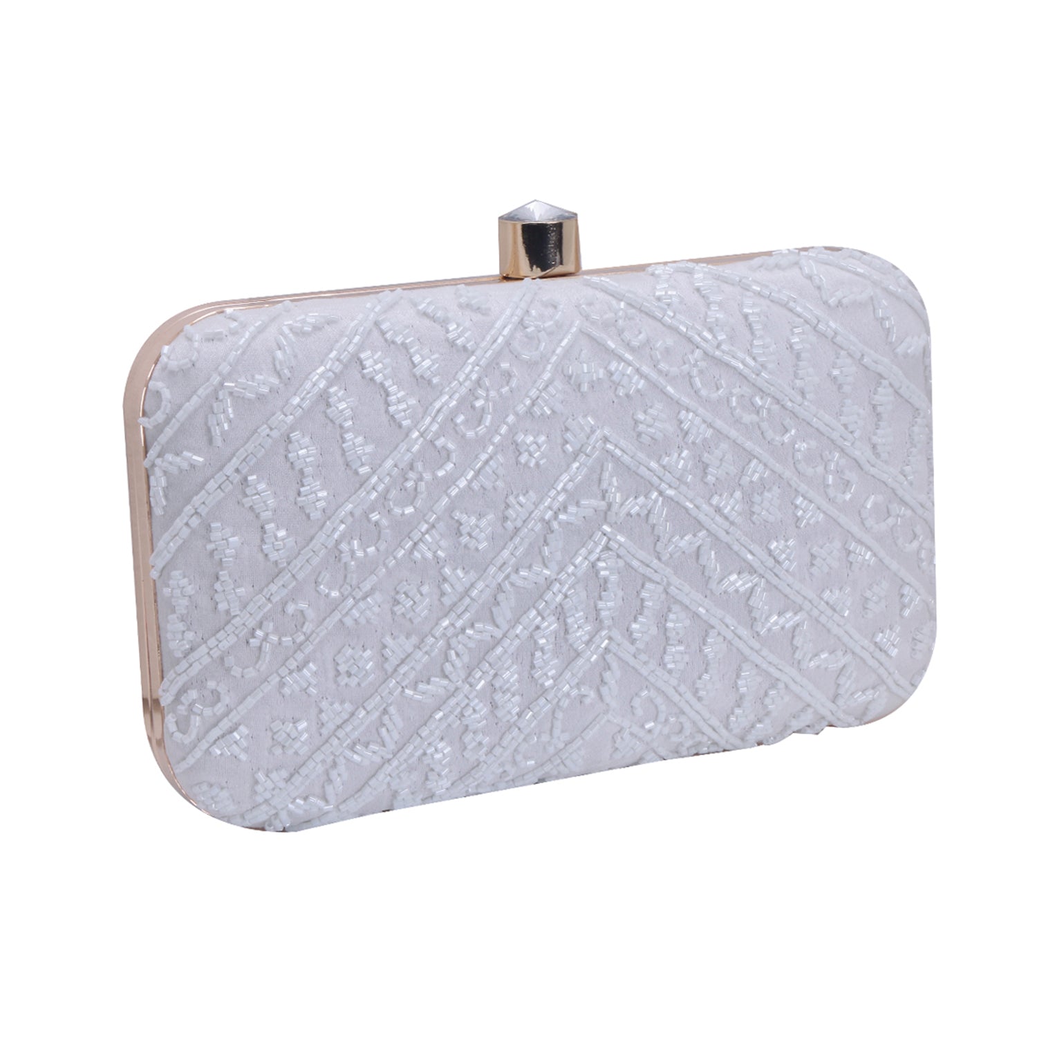 embroidered white clutch