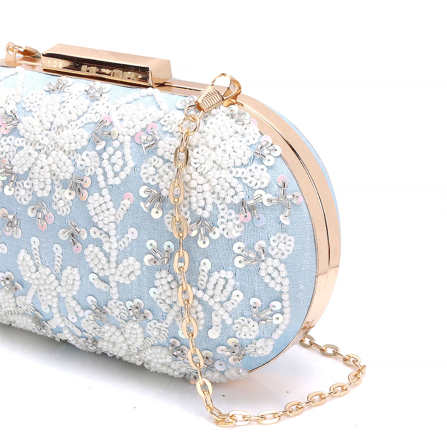 Sky Blue Ovel Clutch For Casual Use