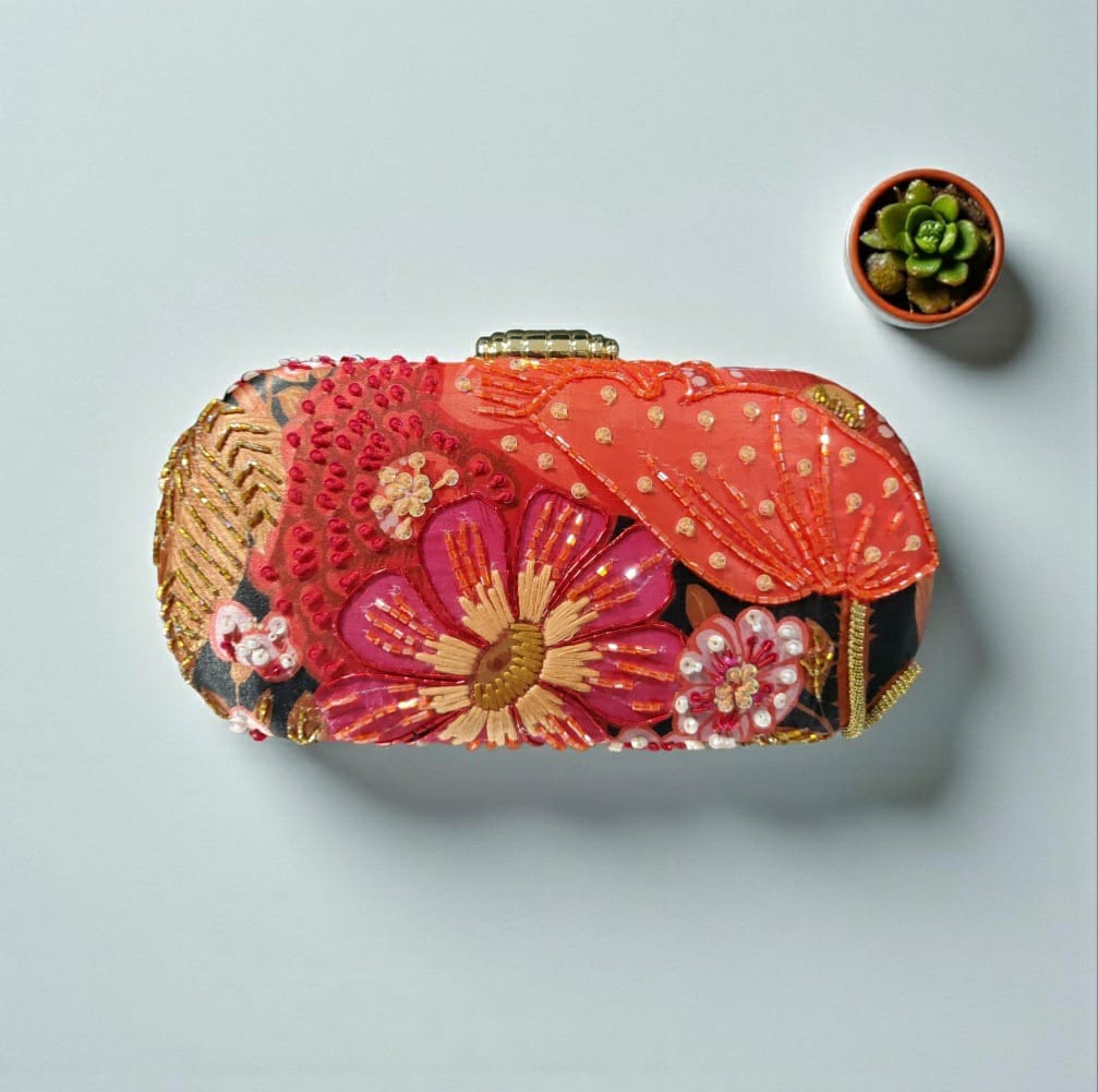 Printed Embroidery Clutch