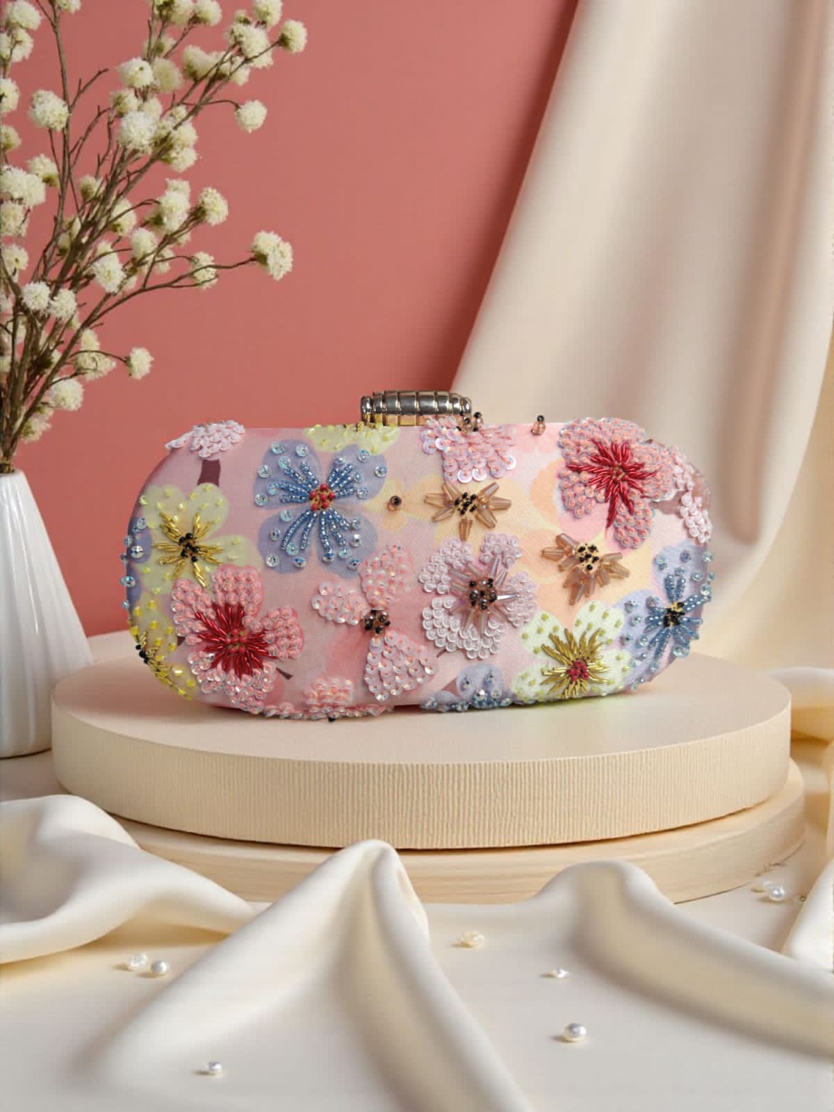 Printed Embroidery clutch