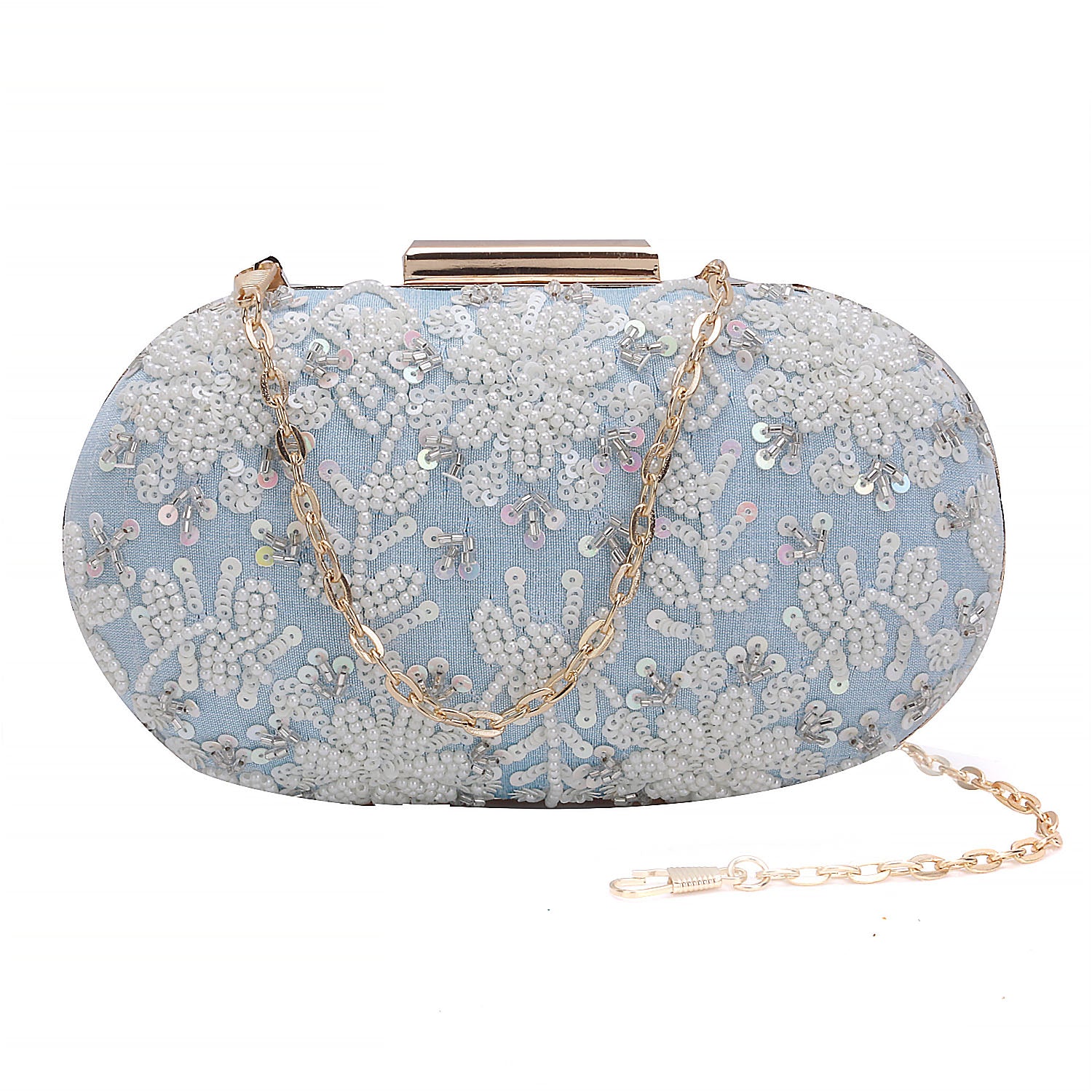Sky Blue Ovel Clutch For Casual Use