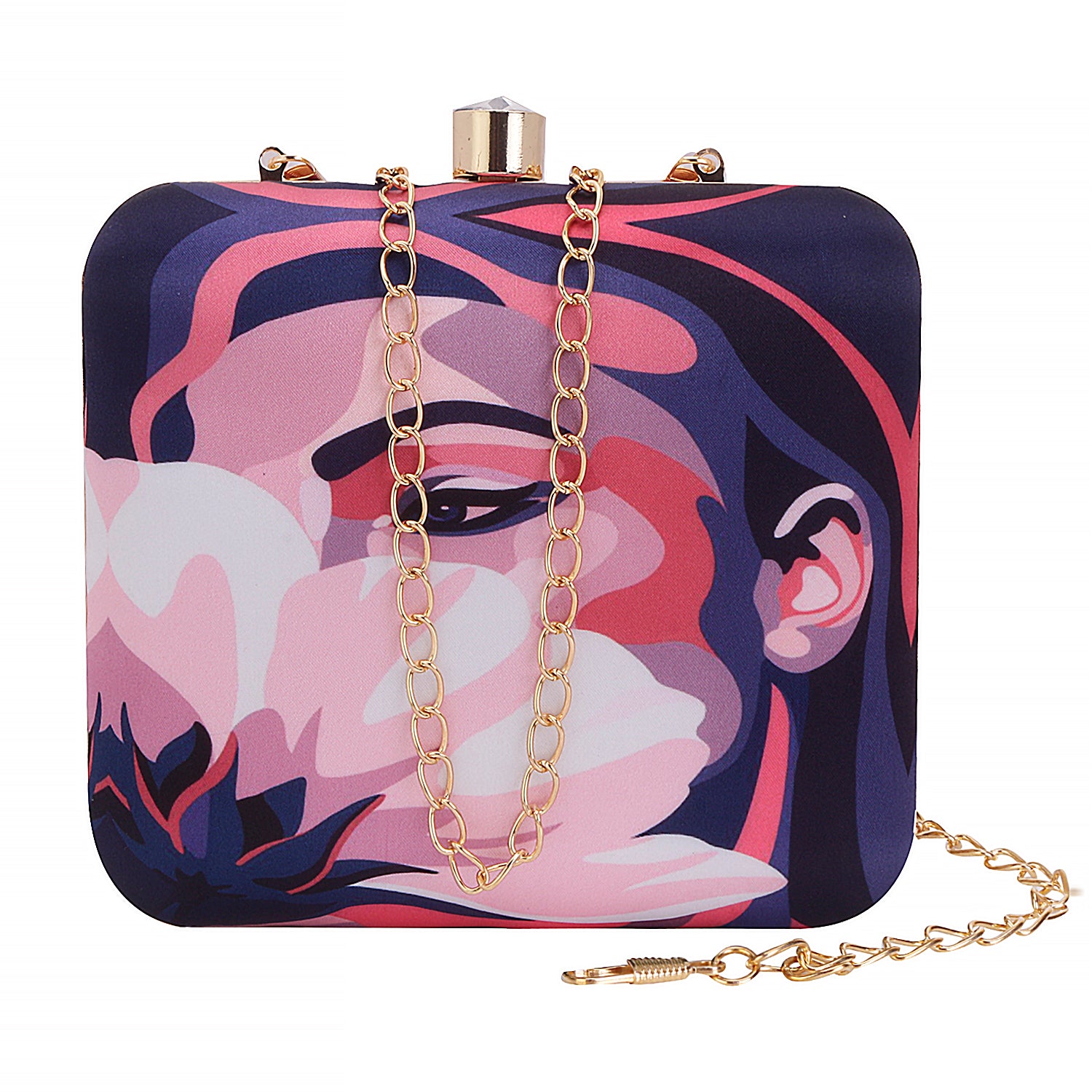 3D Design Hide Face Printed Box Clutch
